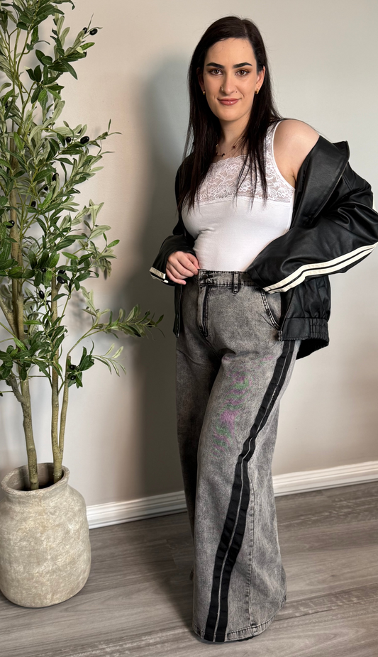 Arabella Acid Wash Jeans with Stripe Detail