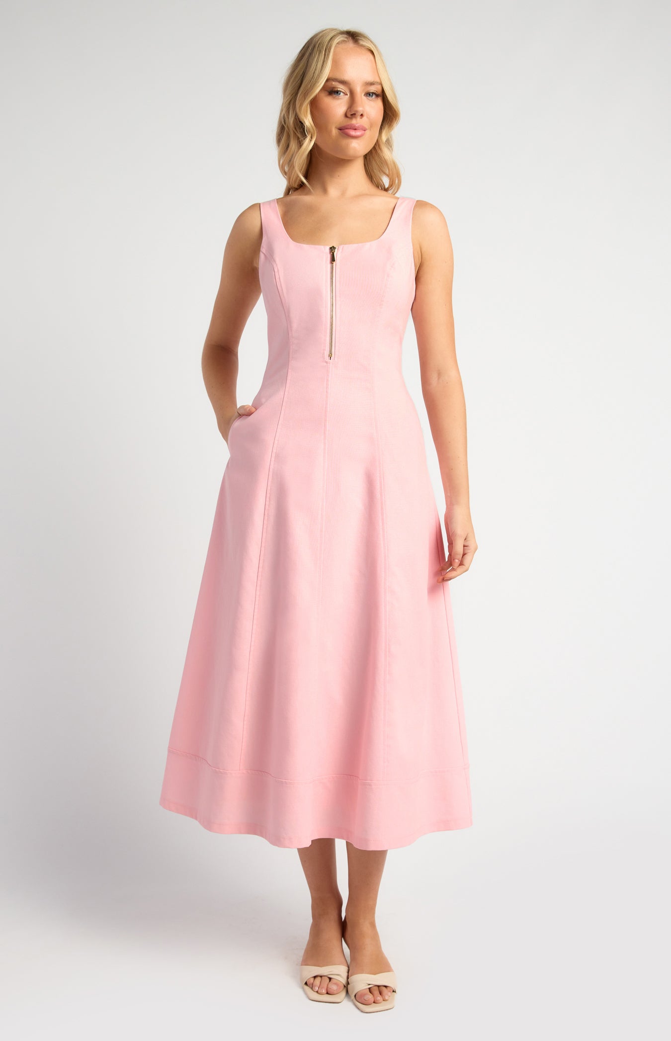 Asha Midi Panel Detail Cotton Linen Dress