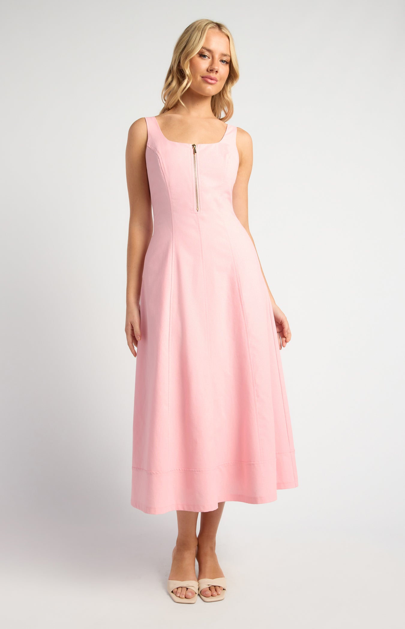 Asha Midi Panel Detail Cotton Linen Dress