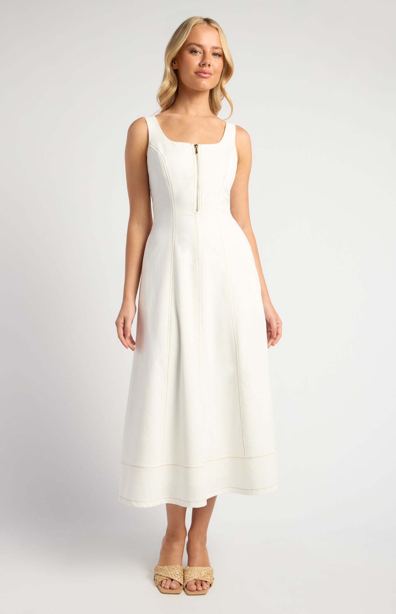 Asha Midi Panel Detail Cotton Linen Dress