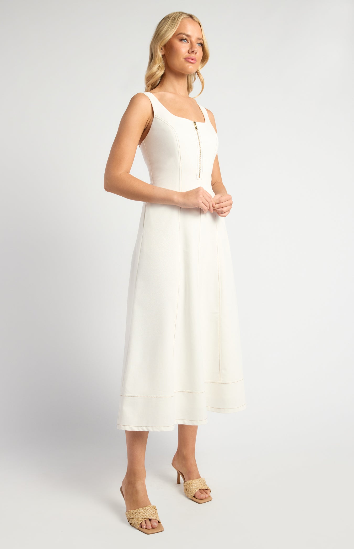 Asha Midi Panel Detail Cotton Linen Dress