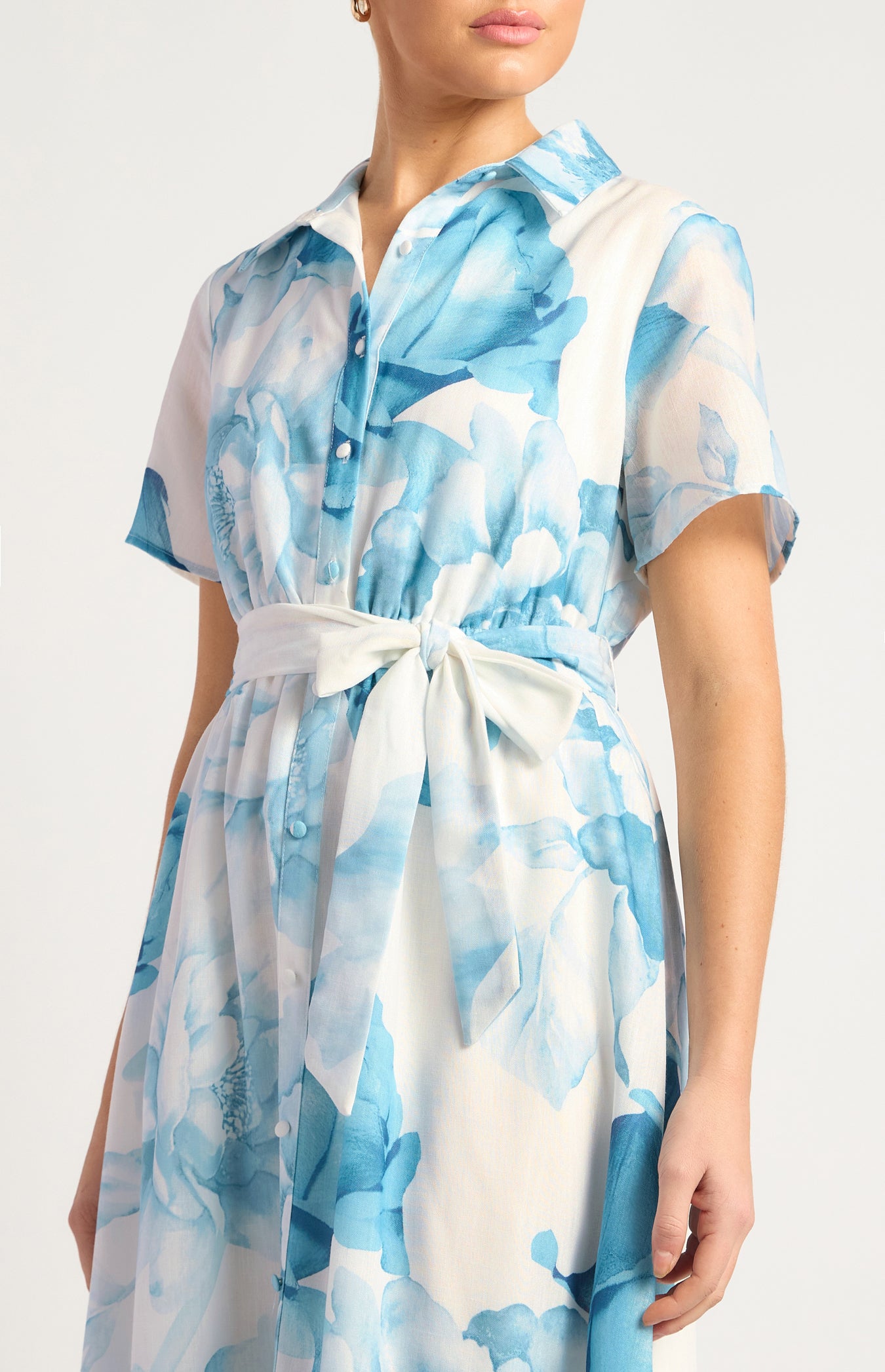 Lorrae Faux Linen Floral Midi Dress