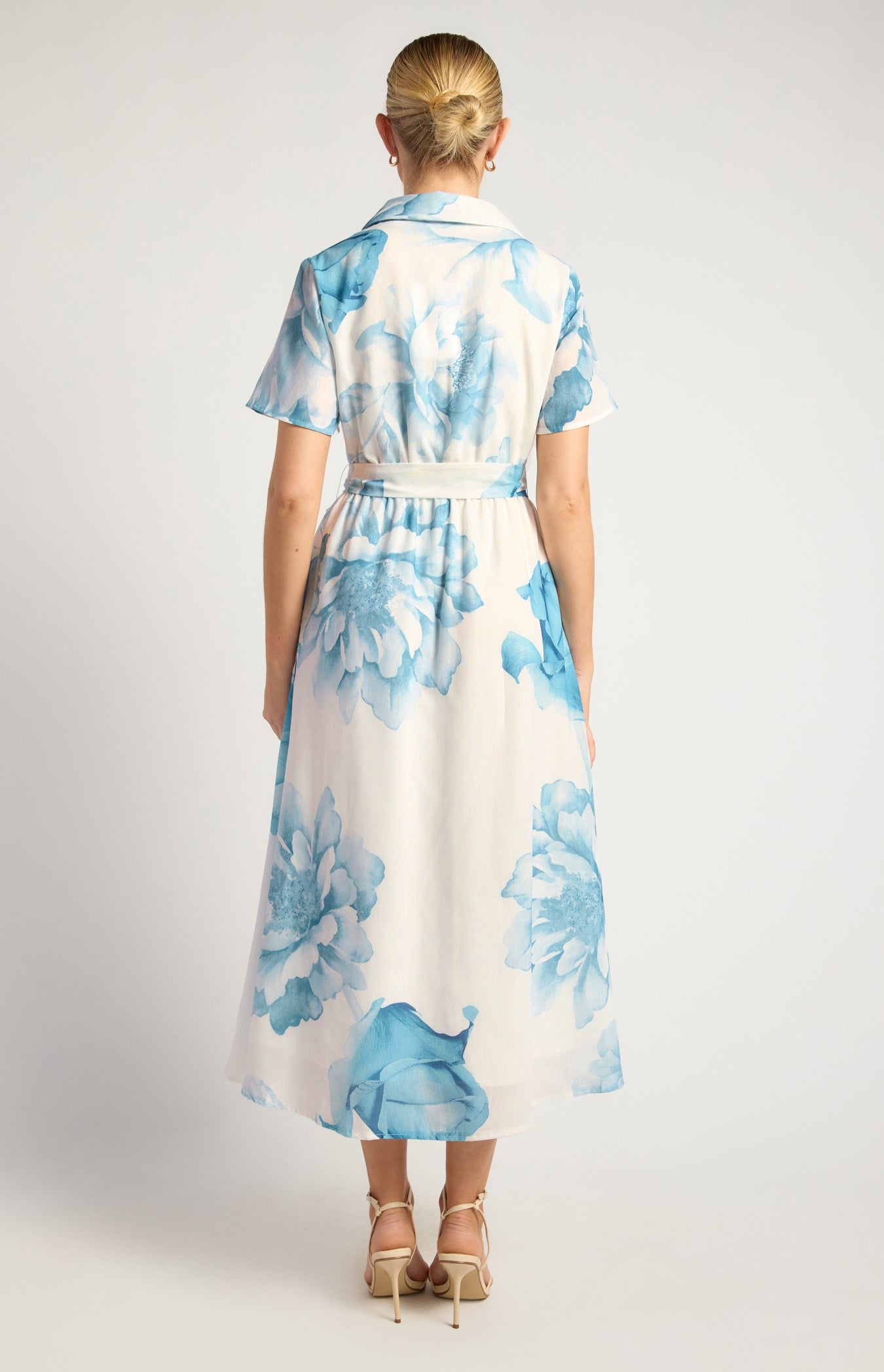 Lorrae Faux Linen Floral Midi Dress