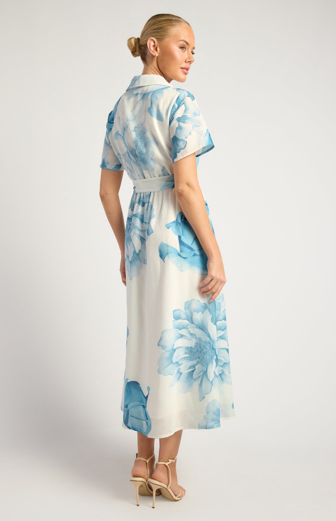 Lorrae Faux Linen Floral Midi Dress