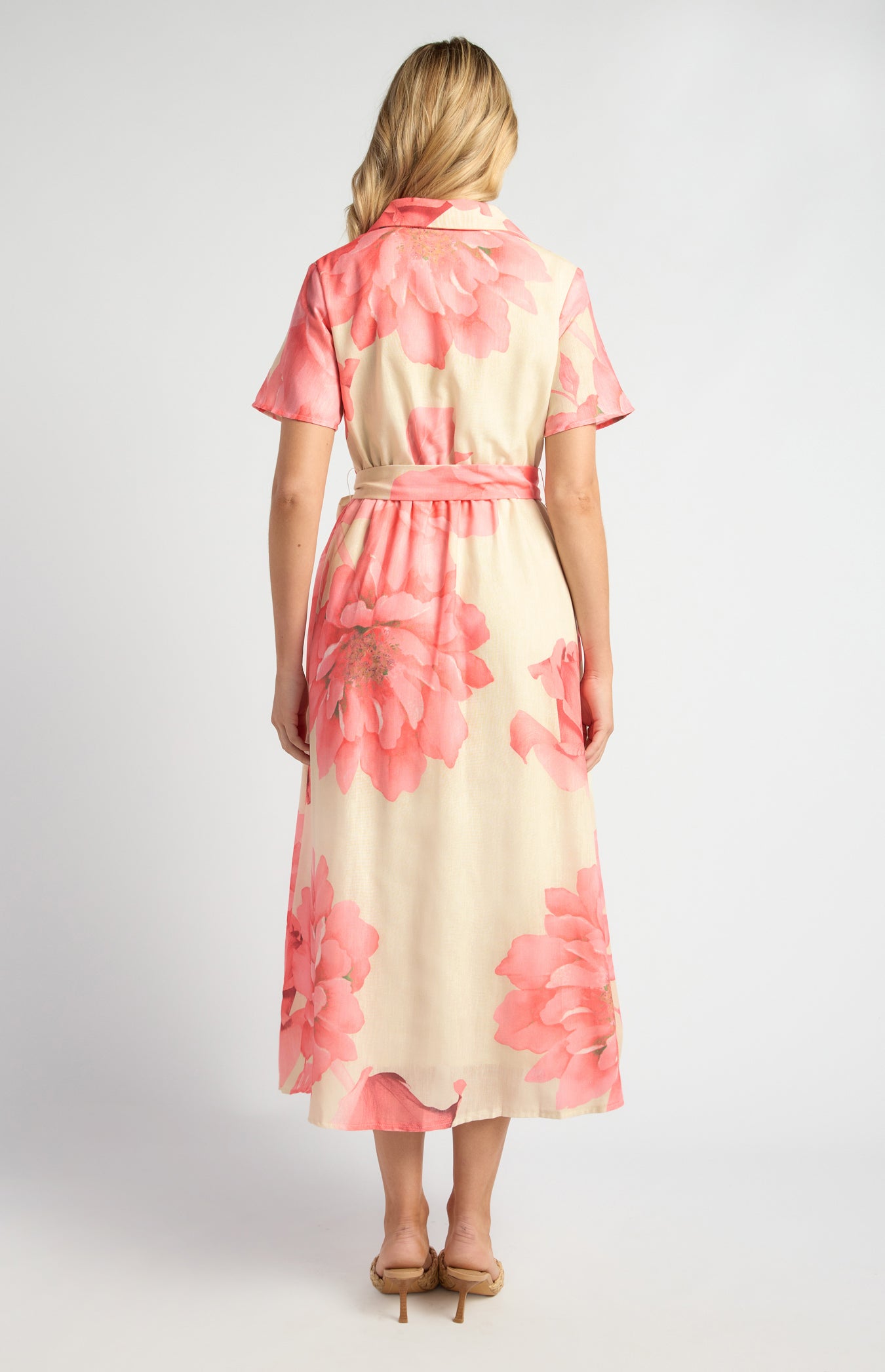 Lorrae Faux Linen Floral Midi Dress