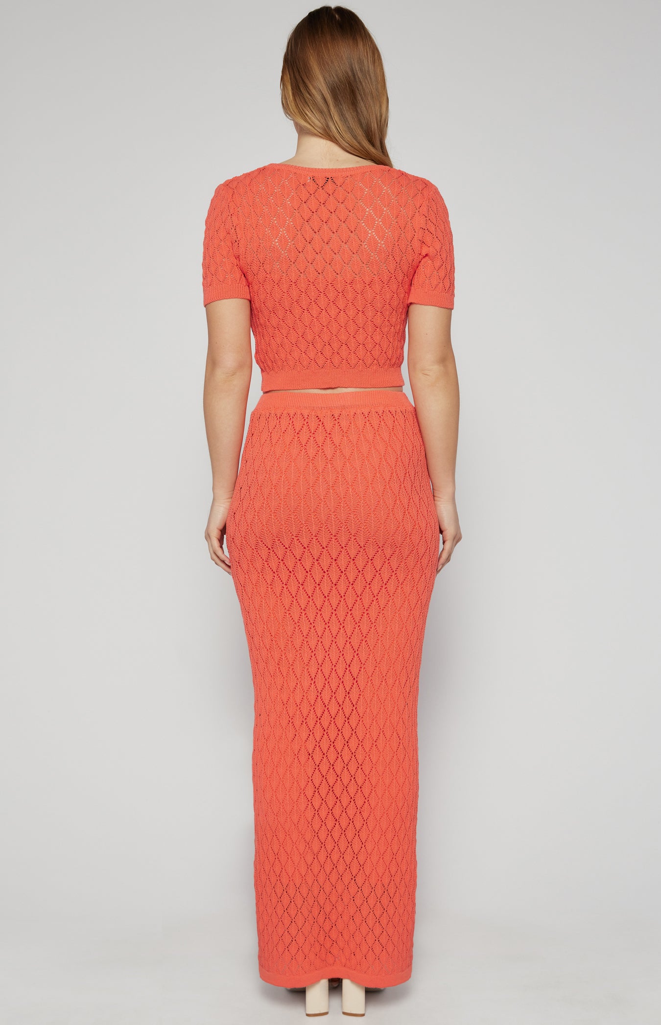 Textured Short Sleeve Knit Top and Skirt Set