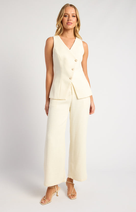 Tailored Waistcoat Tweed Asymmetric With Pearl Buttons