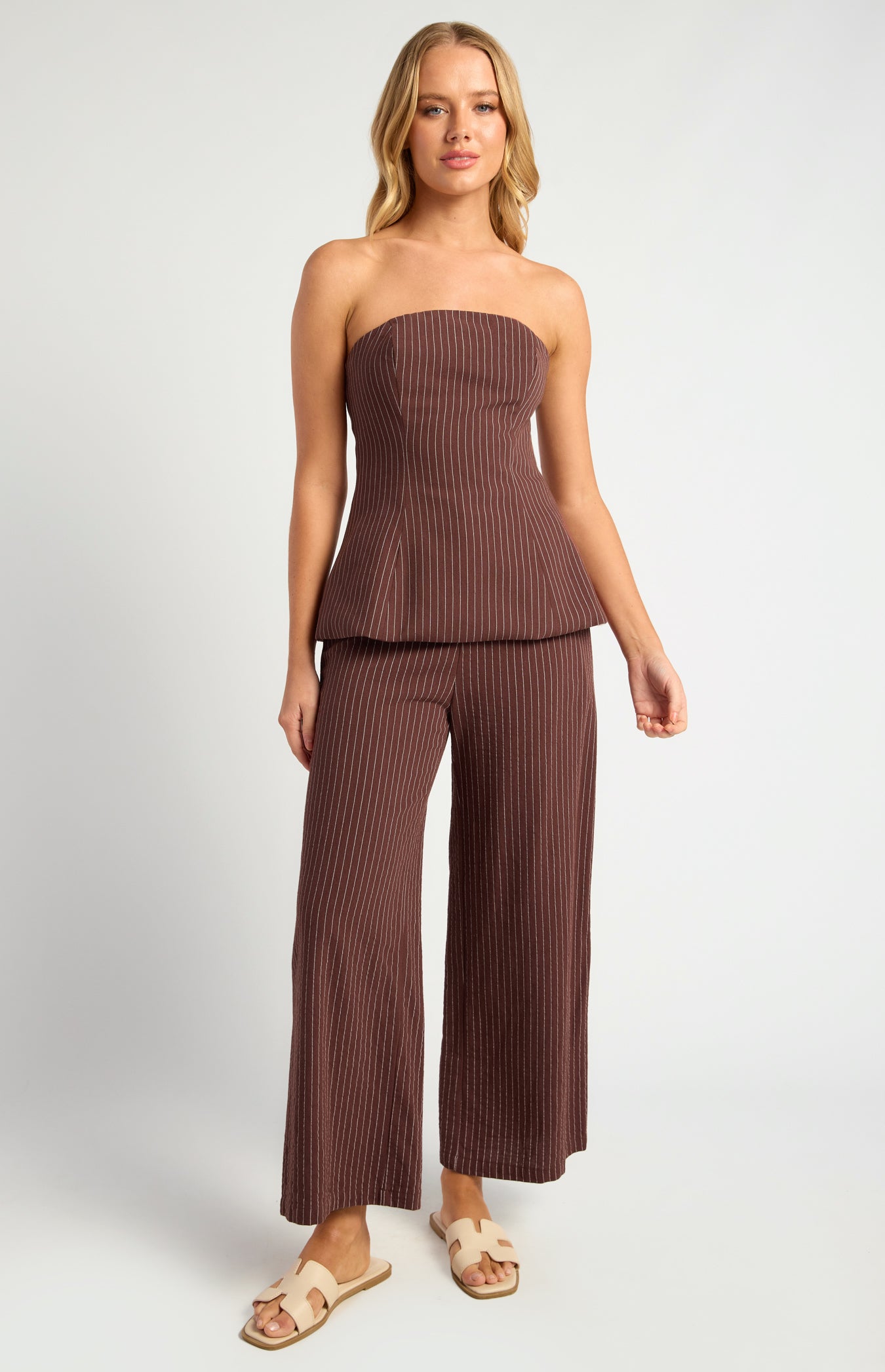Indie Pin Stripe Peplum Top & Pants Set