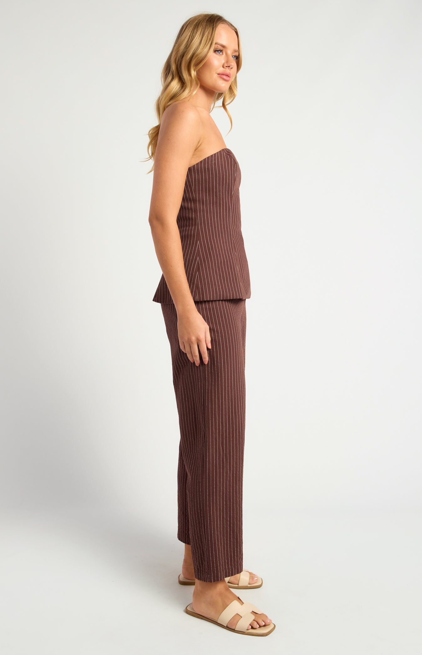 Indie Pin Stripe Peplum Top & Pants Set