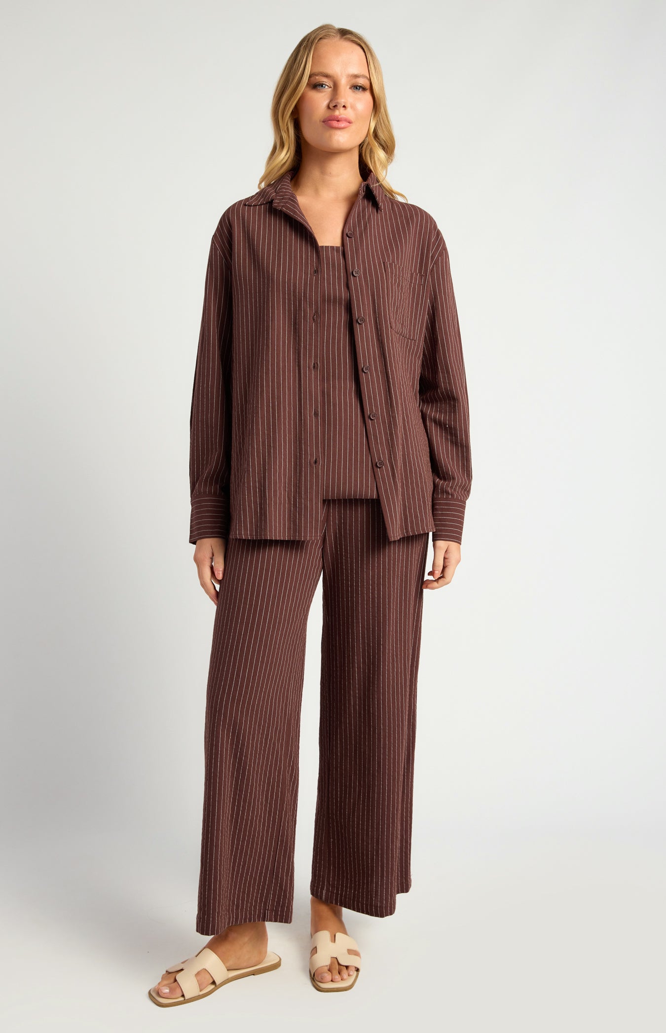 Indie Pin Stripe Peplum Top & Pants Set
