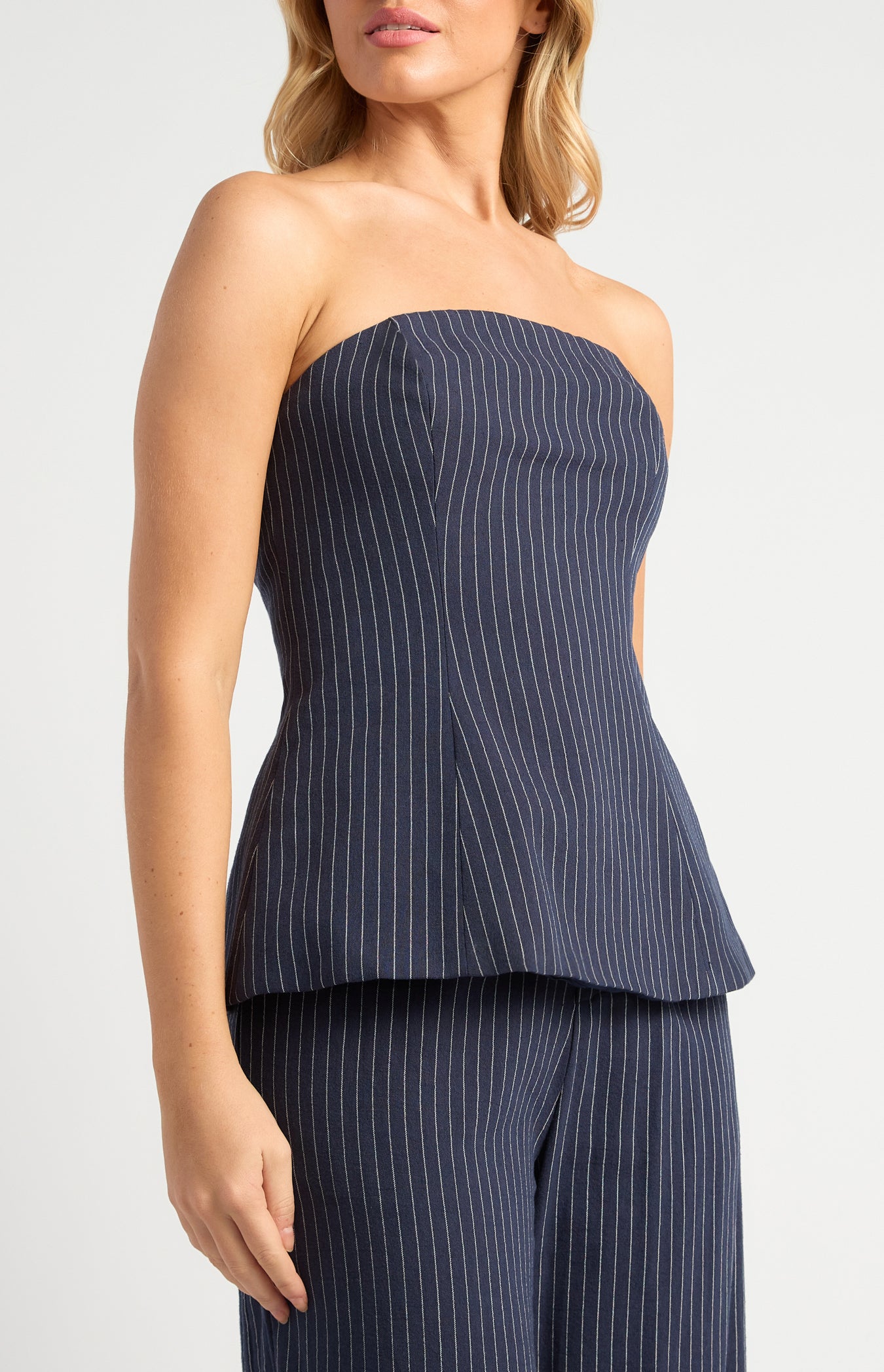 Indie Pin Stripe Peplum Top & Pants Set