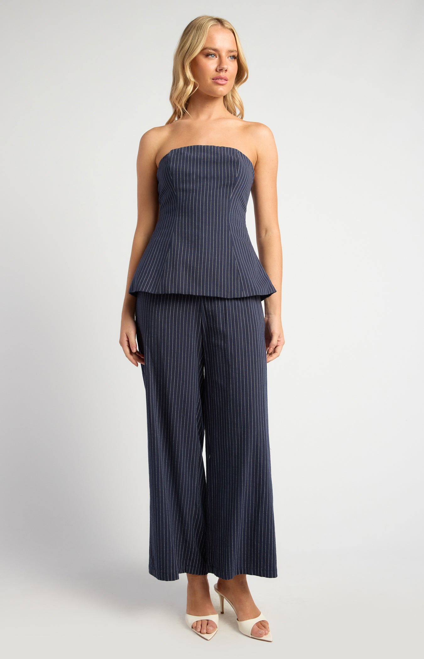 Indie Pin Stripe Peplum Top & Pants Set