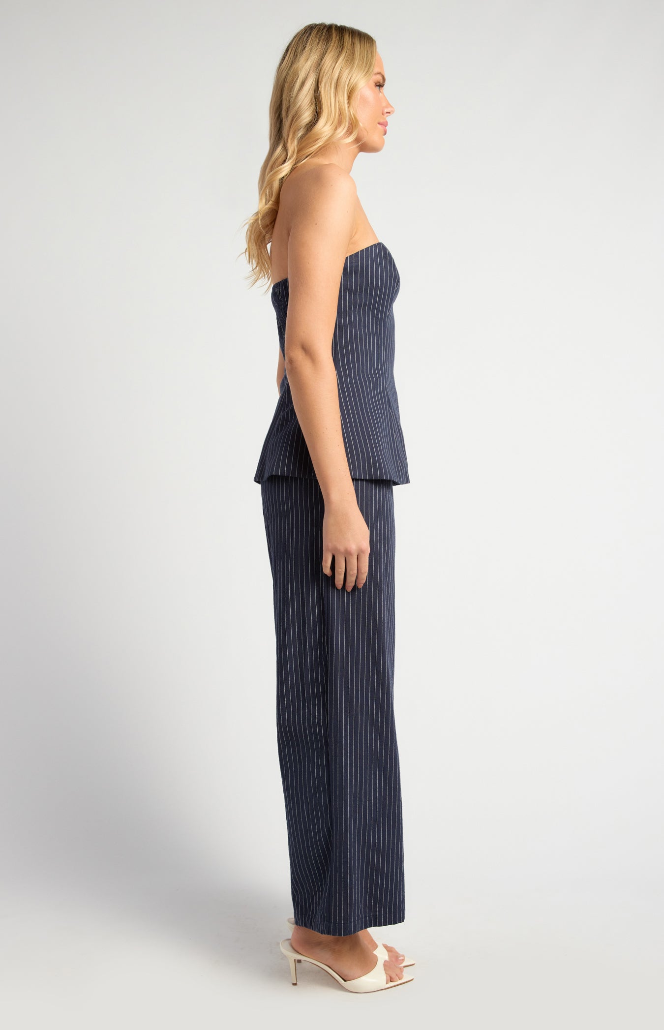 Indie Pin Stripe Peplum Top & Pants Set