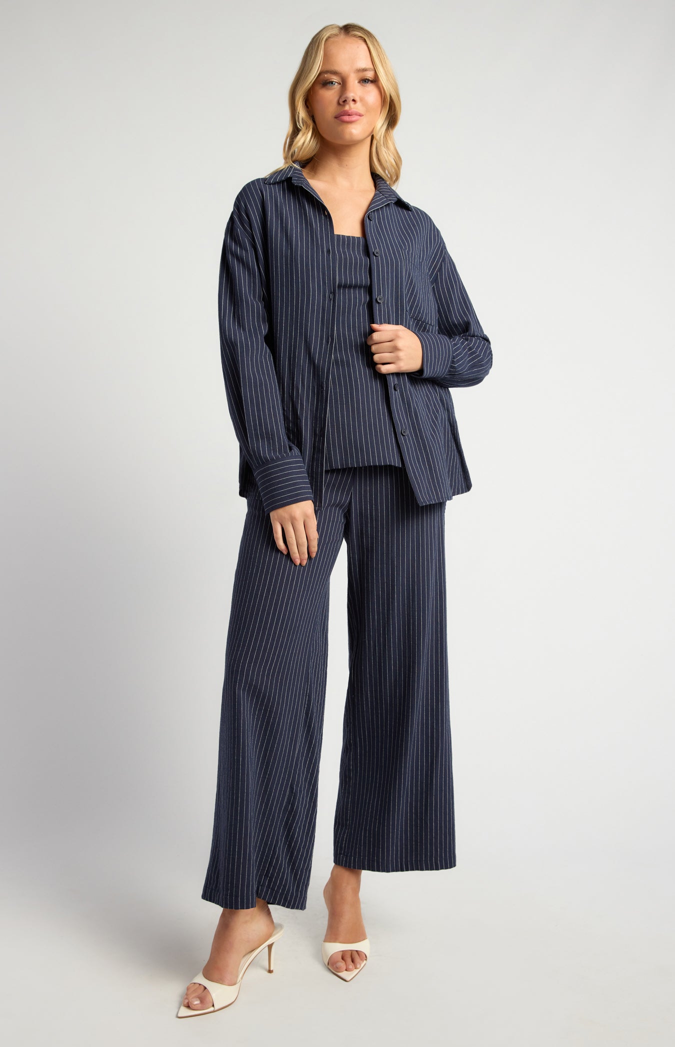 Indie Pin Stripe Peplum Top & Pants Set