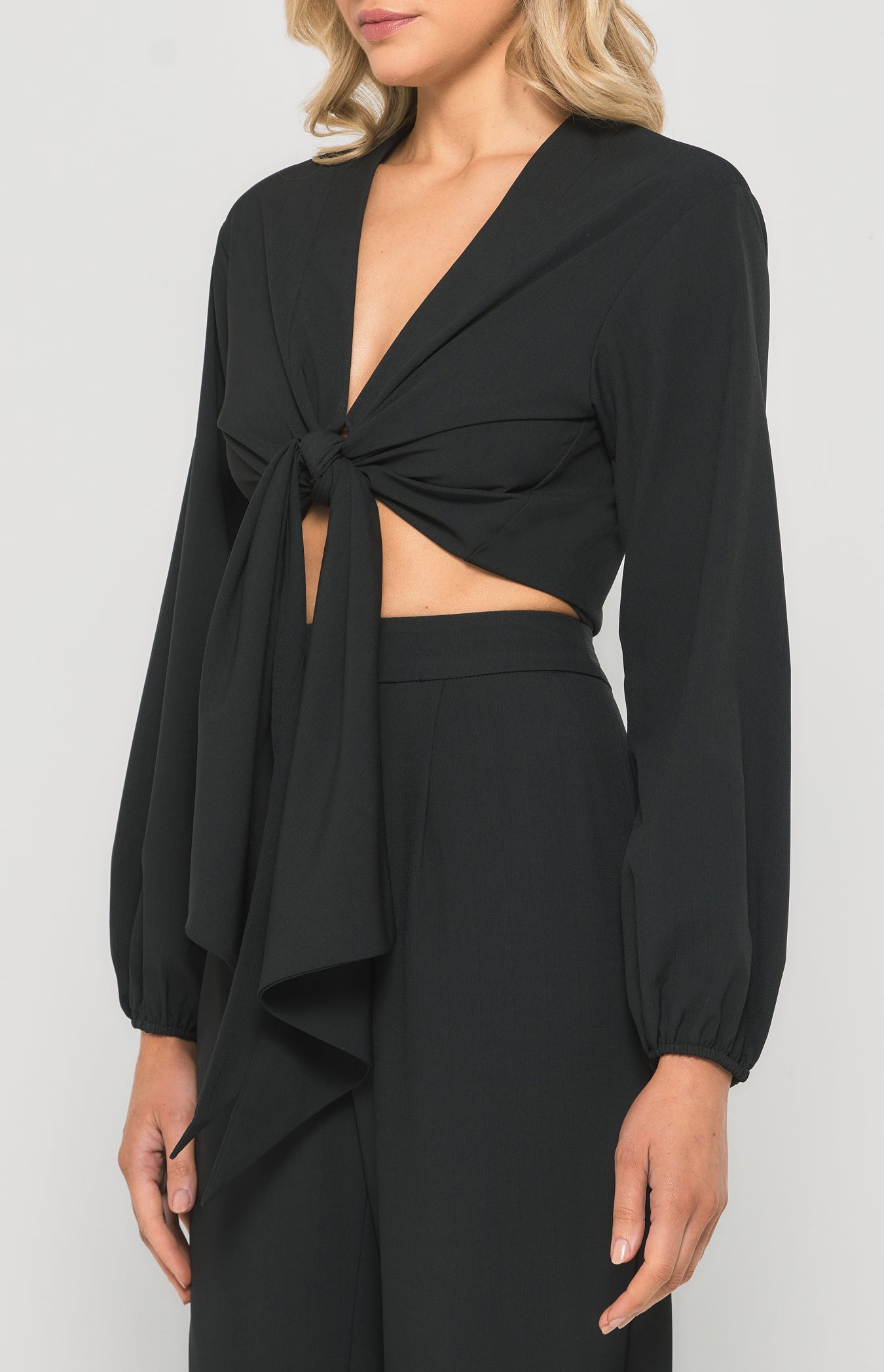 Rebecca Bubble Sleeve Front Tie Top