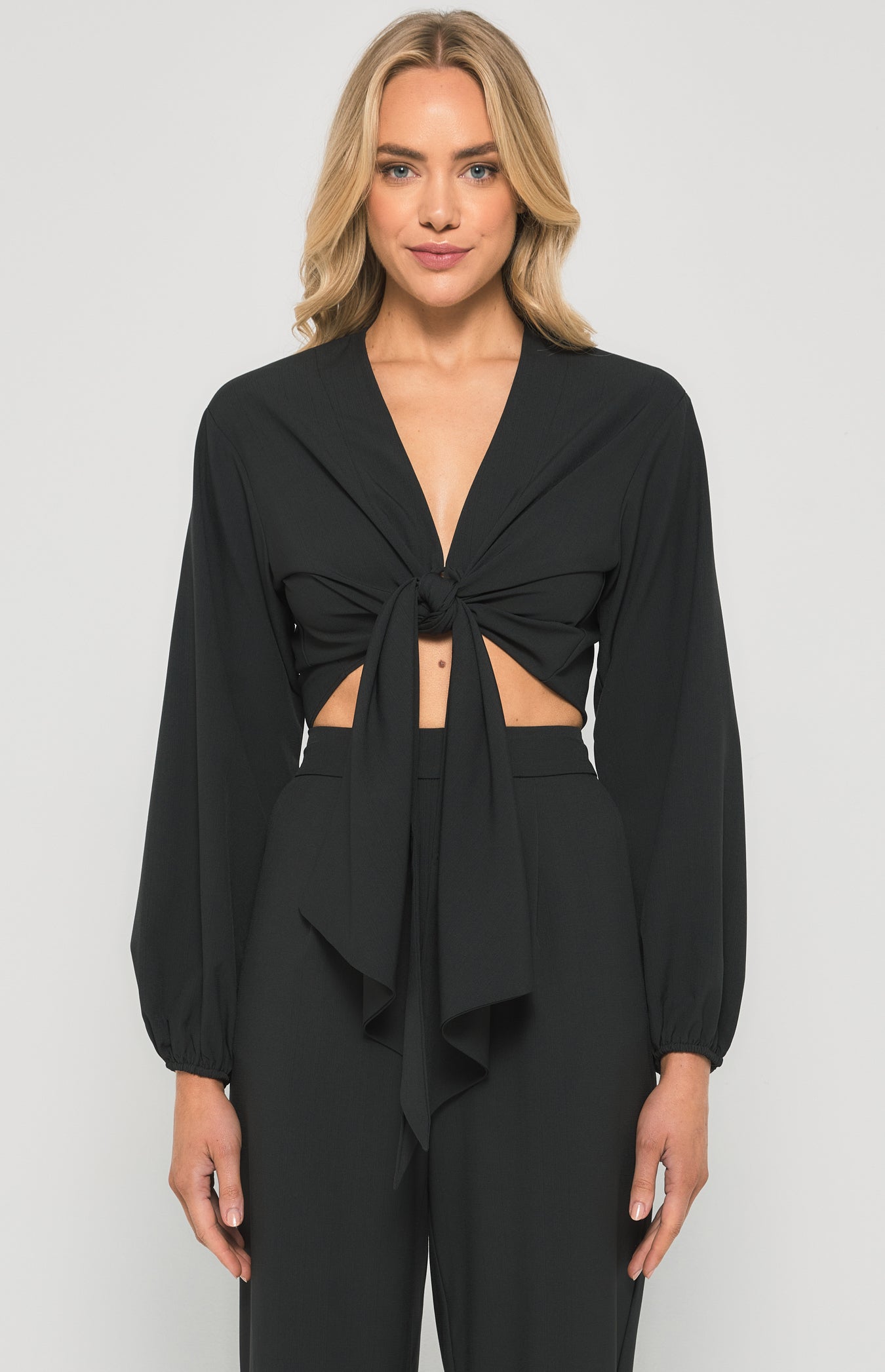 Rebecca Bubble Sleeve Front Tie Top