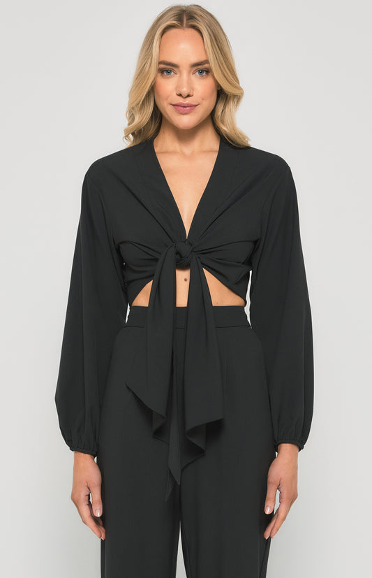 Rebecca Bubble Sleeve Front Tie Top