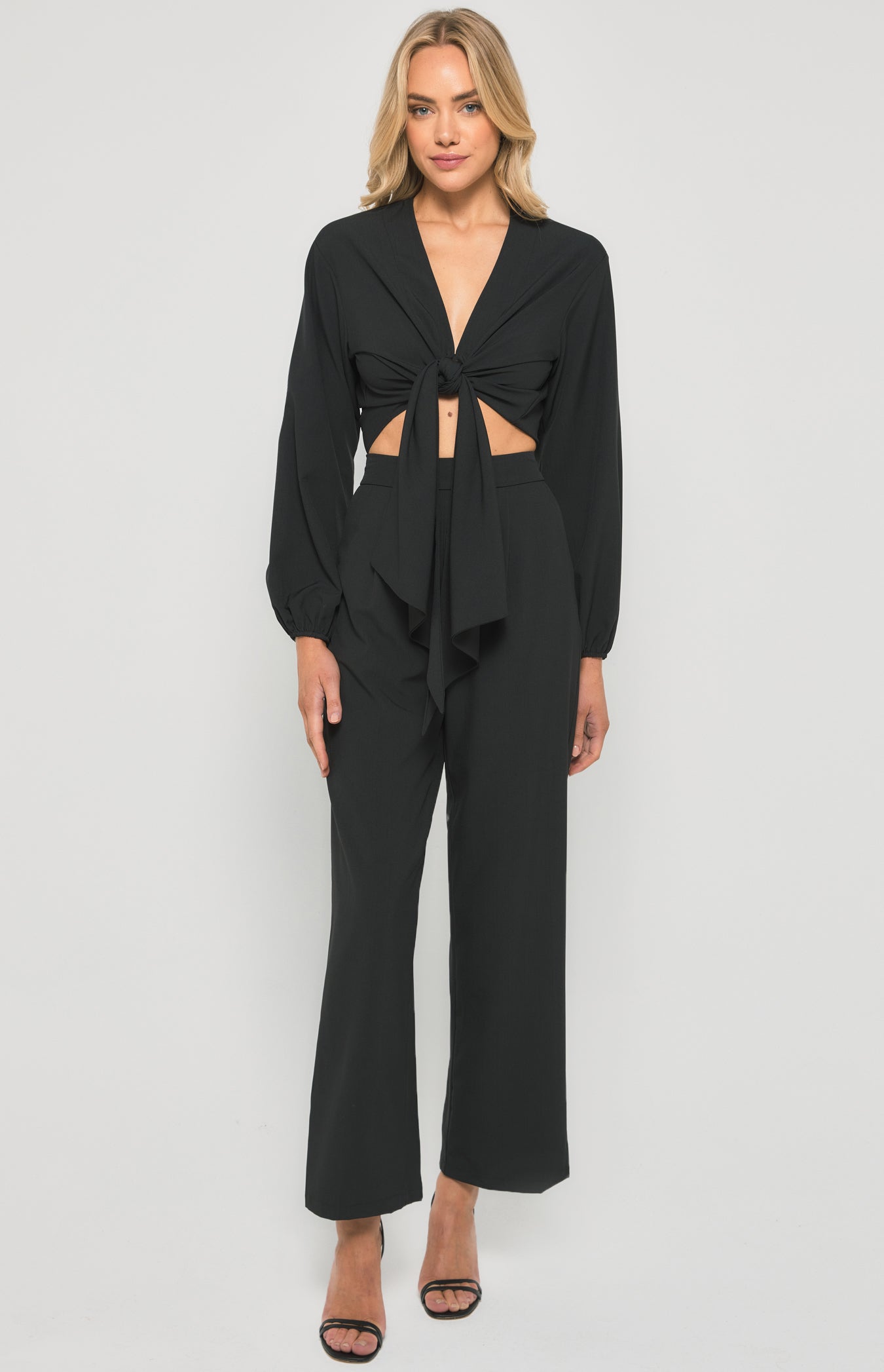 Rebecca Bubble Sleeve Front Tie Top
