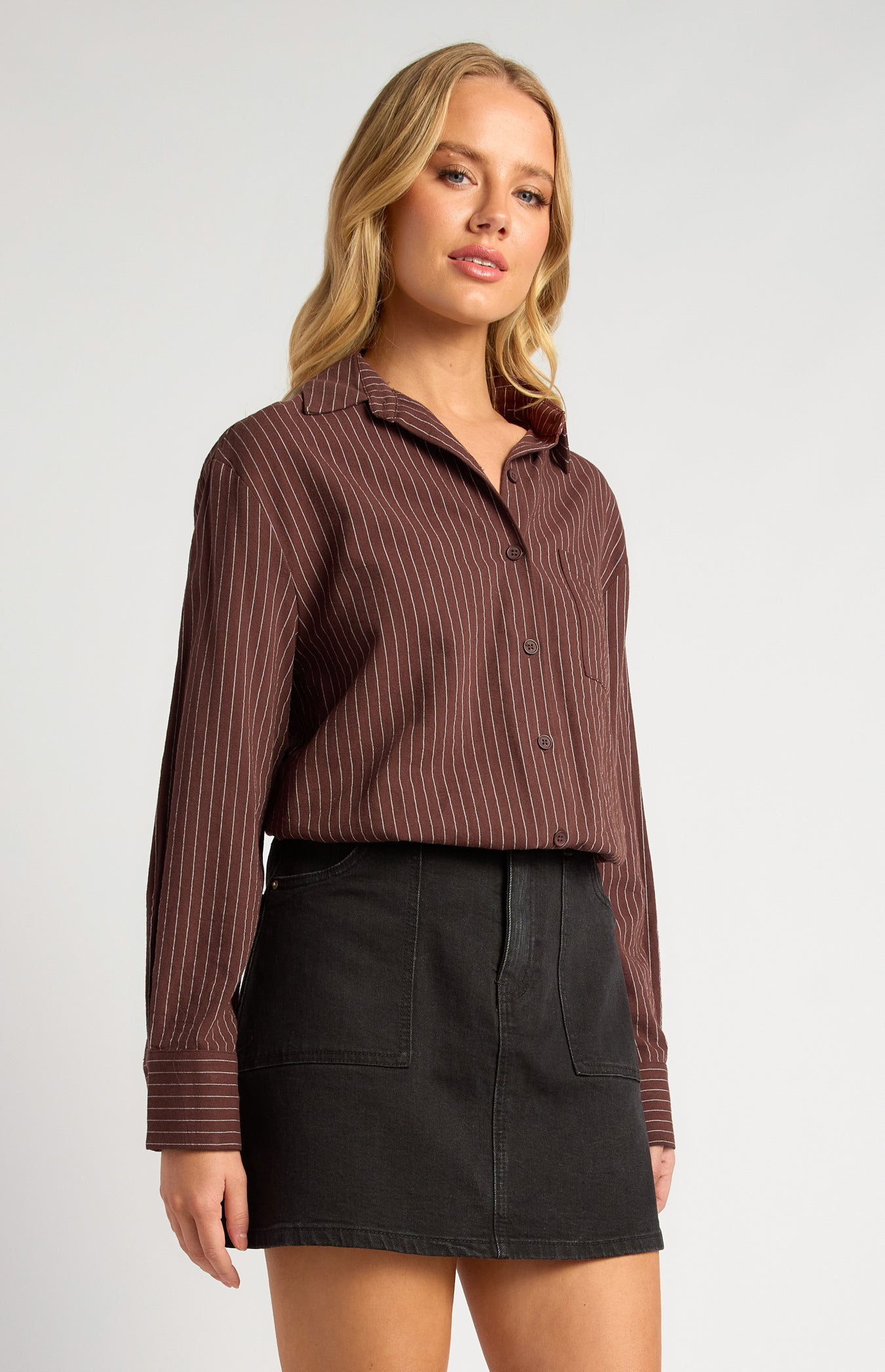 Indie Pin Stripe Button Up Shirt