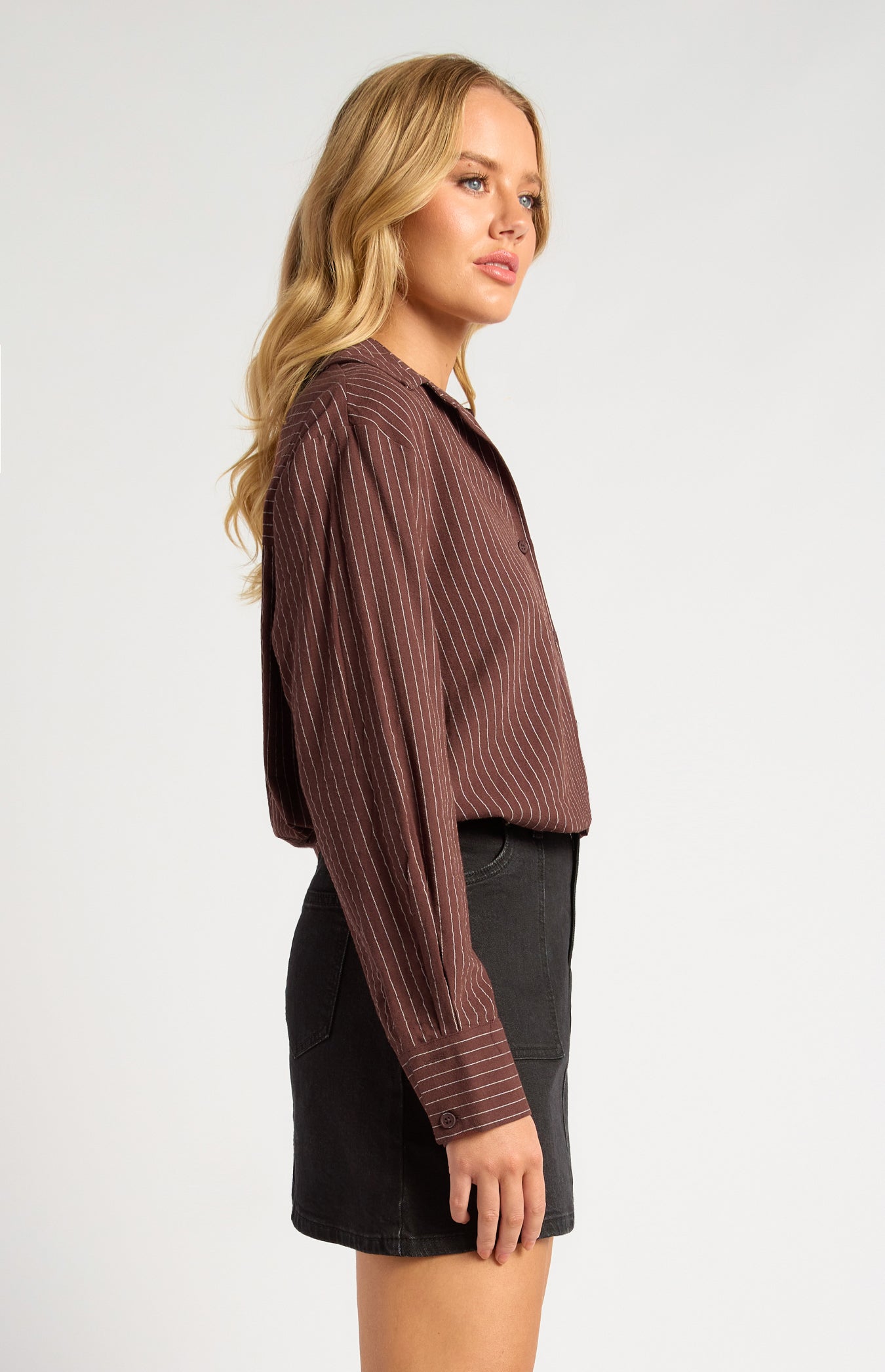 Indie Pin Stripe Button Up Shirt