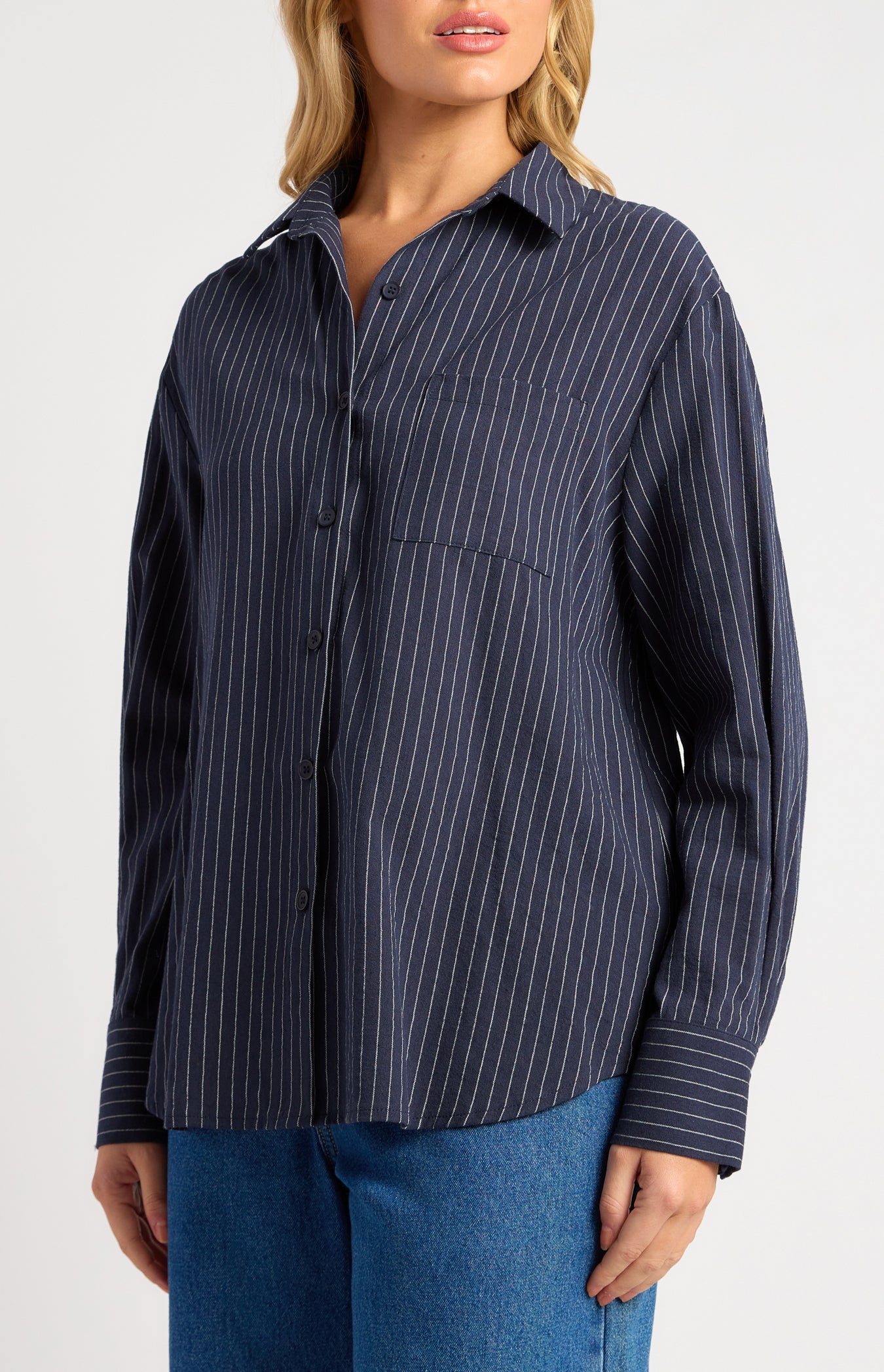 Indie Pin Stripe Button Up Shirt