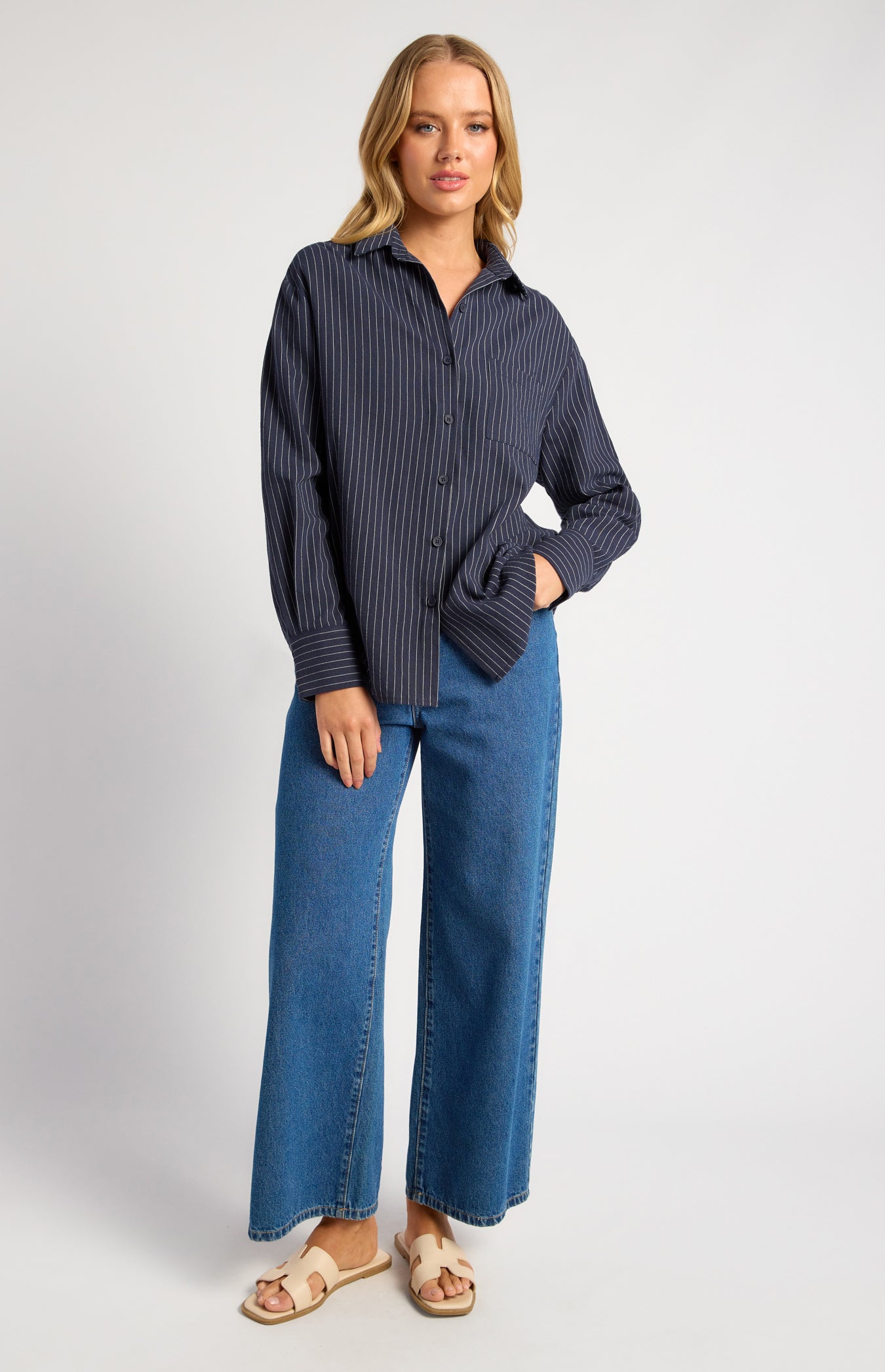 Indie Pin Stripe Button Up Shirt