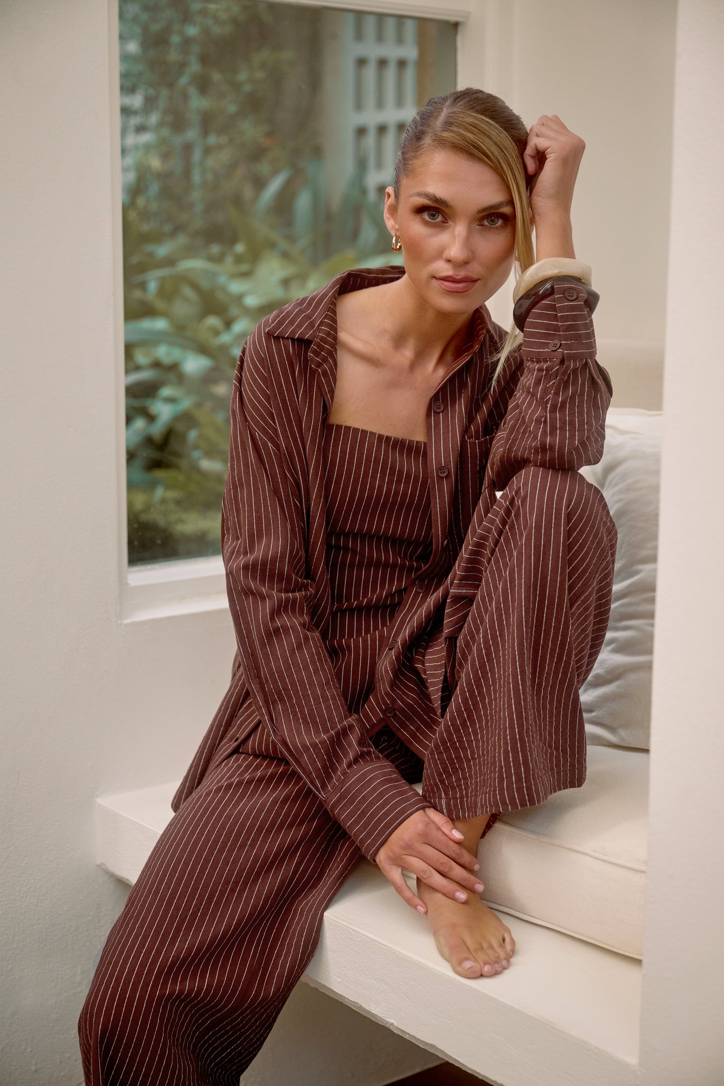 Indie Pin Stripe Peplum Top & Pants Set