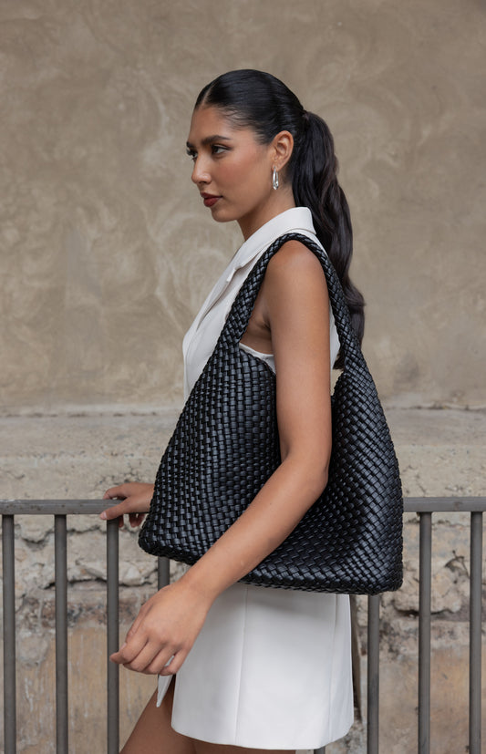 Margot Woven Vegan Leather Hobo Bag with Pouch