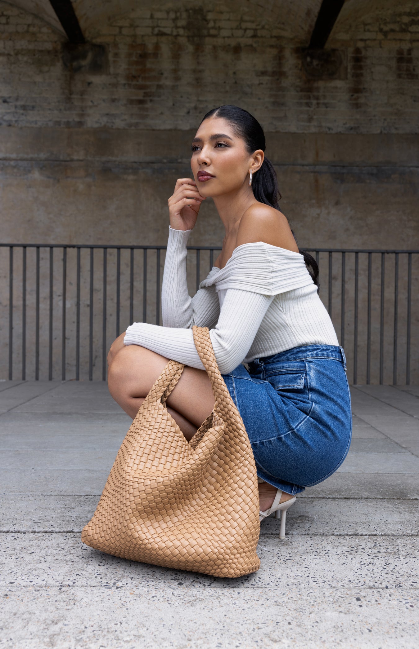 Margot Woven Vegan Leather Hobo Bag with Pouch