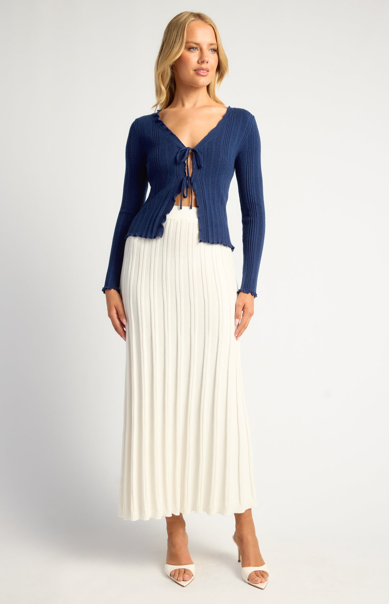 Mardi Double Front Tie Lettuce Edge Detail Knit Top