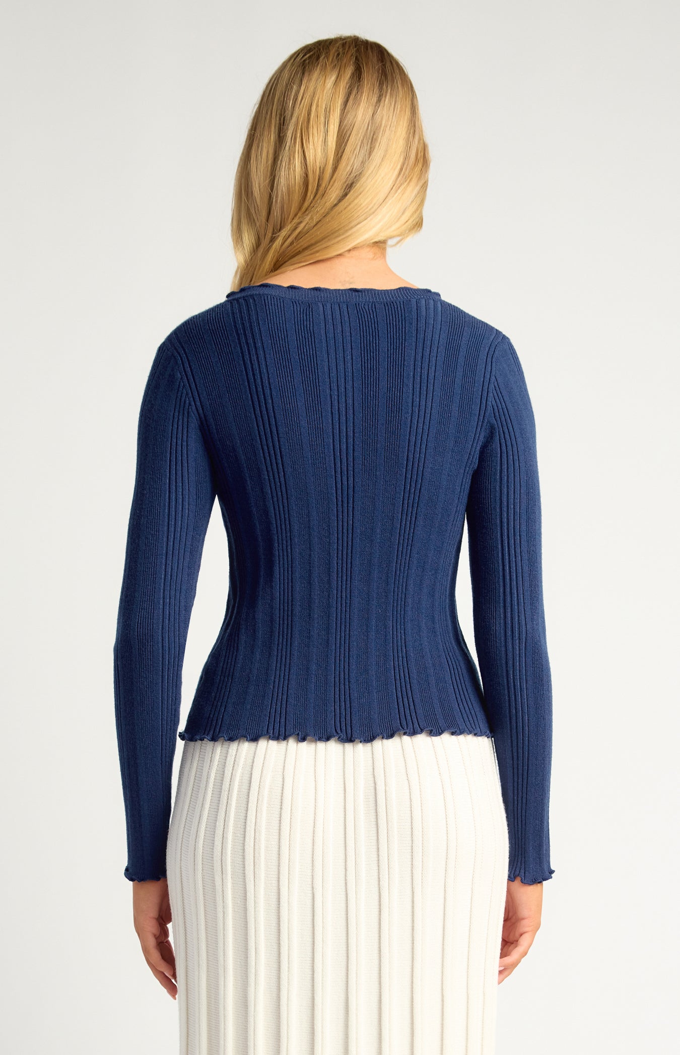 Mardi Double Front Tie Lettuce Edge Detail Knit Top