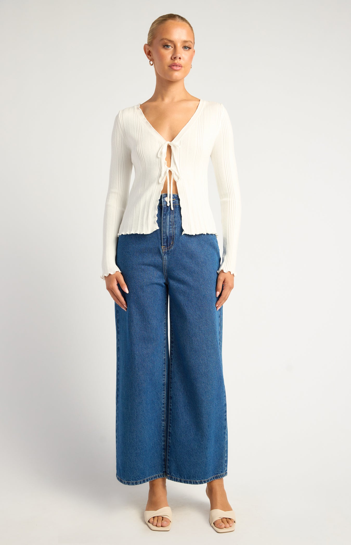 Mardi Double Front Tie Lettuce Edge Detail Knit Top