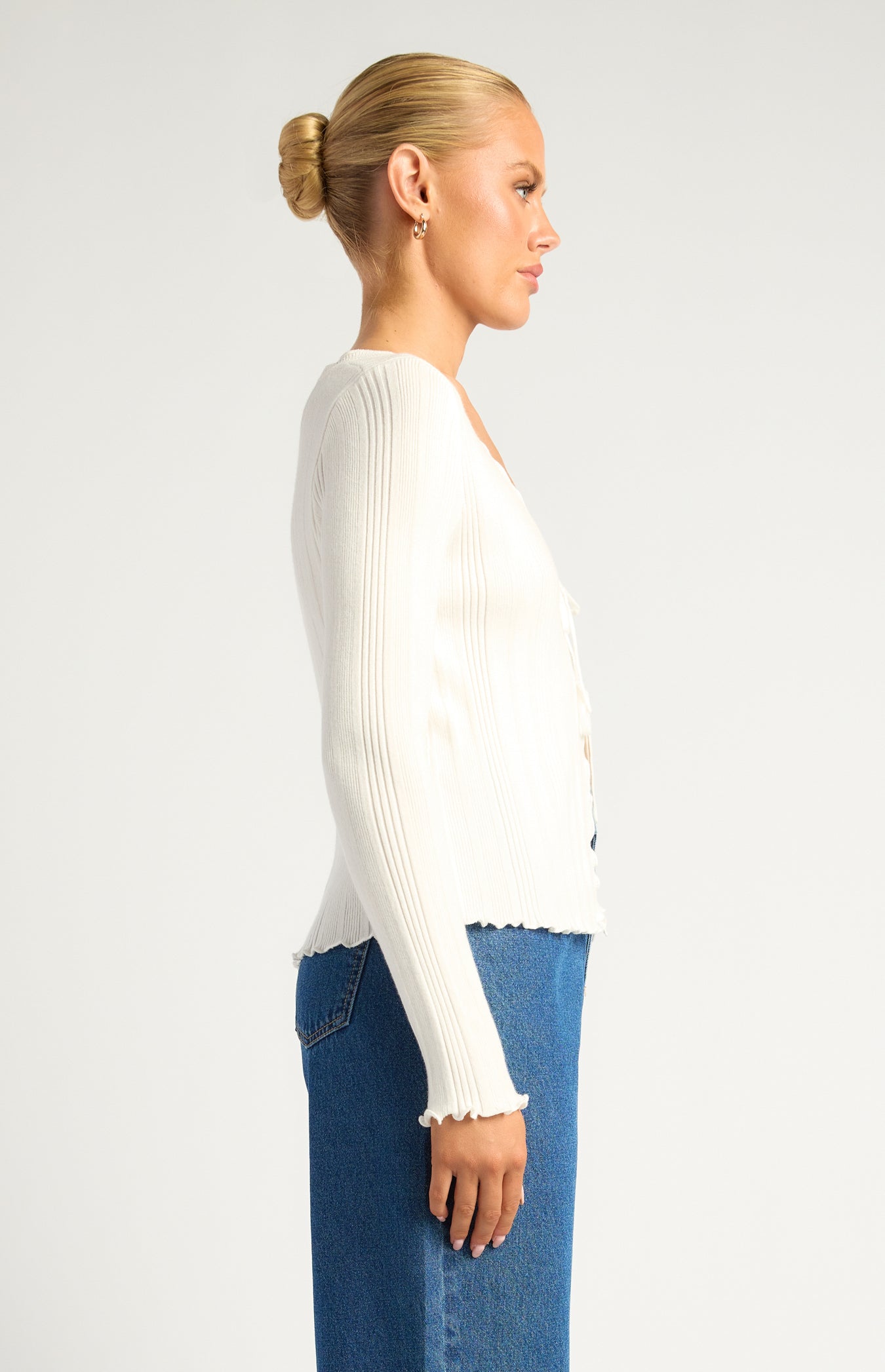 Mardi Double Front Tie Lettuce Edge Detail Knit Top