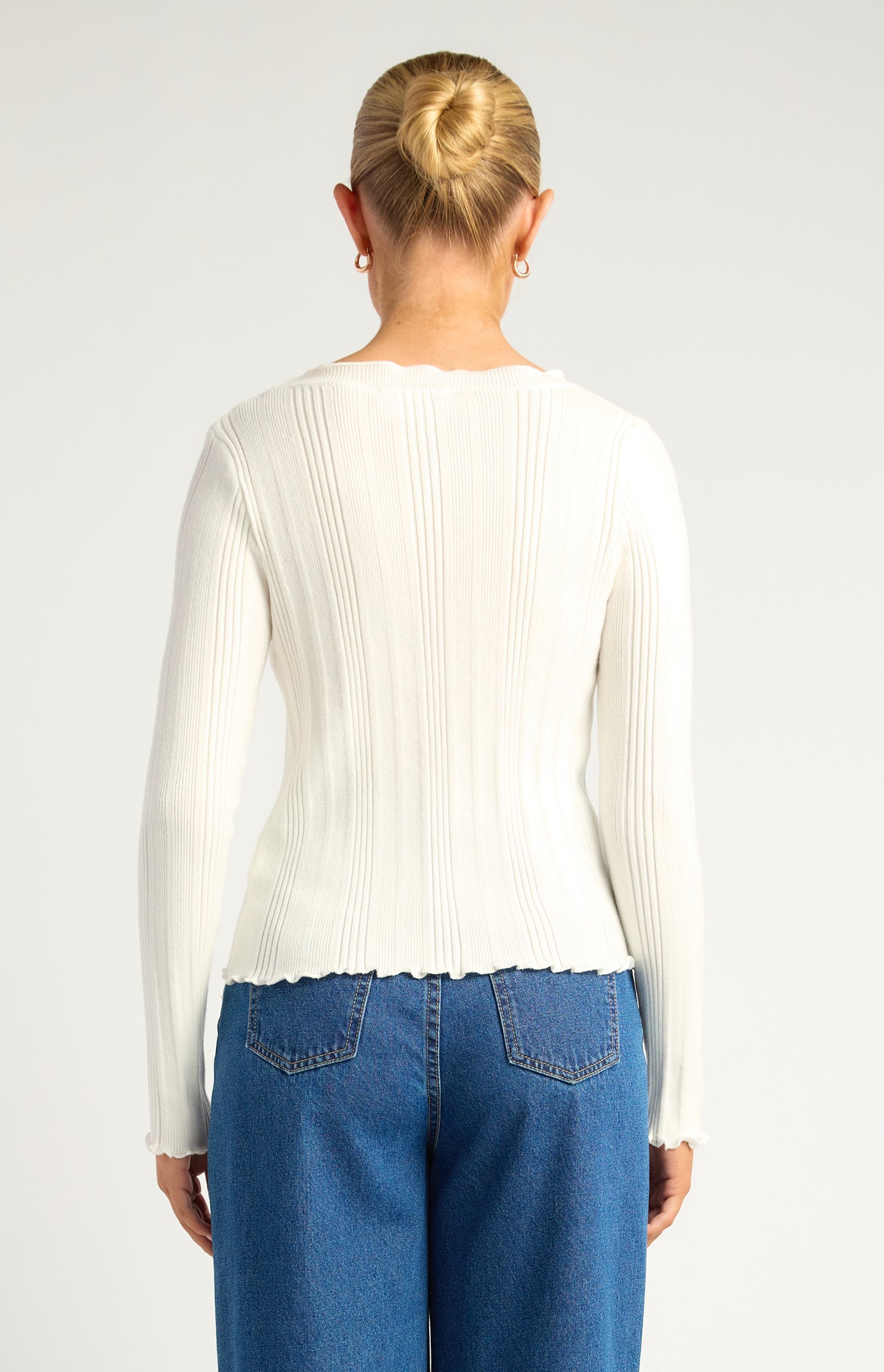 Mardi Double Front Tie Lettuce Edge Detail Knit Top
