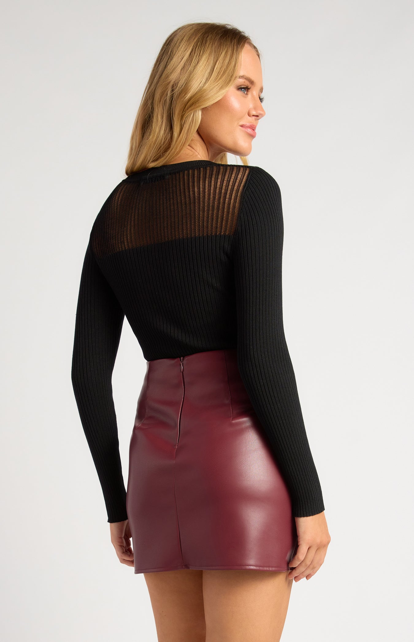 Chanel Sheer Textured Neckline Long Sleeve Knit Top