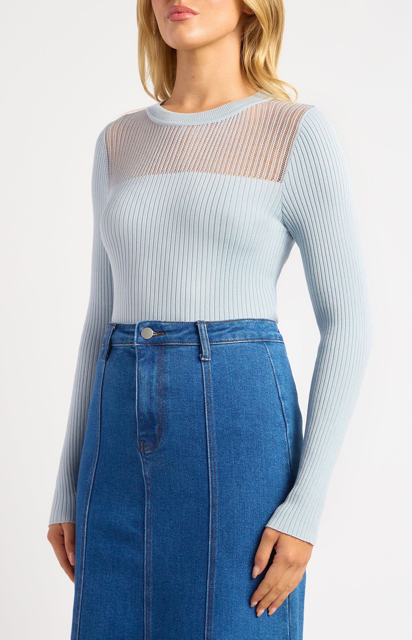 Chanel Sheer Textured Neckline Long Sleeve Knit Top