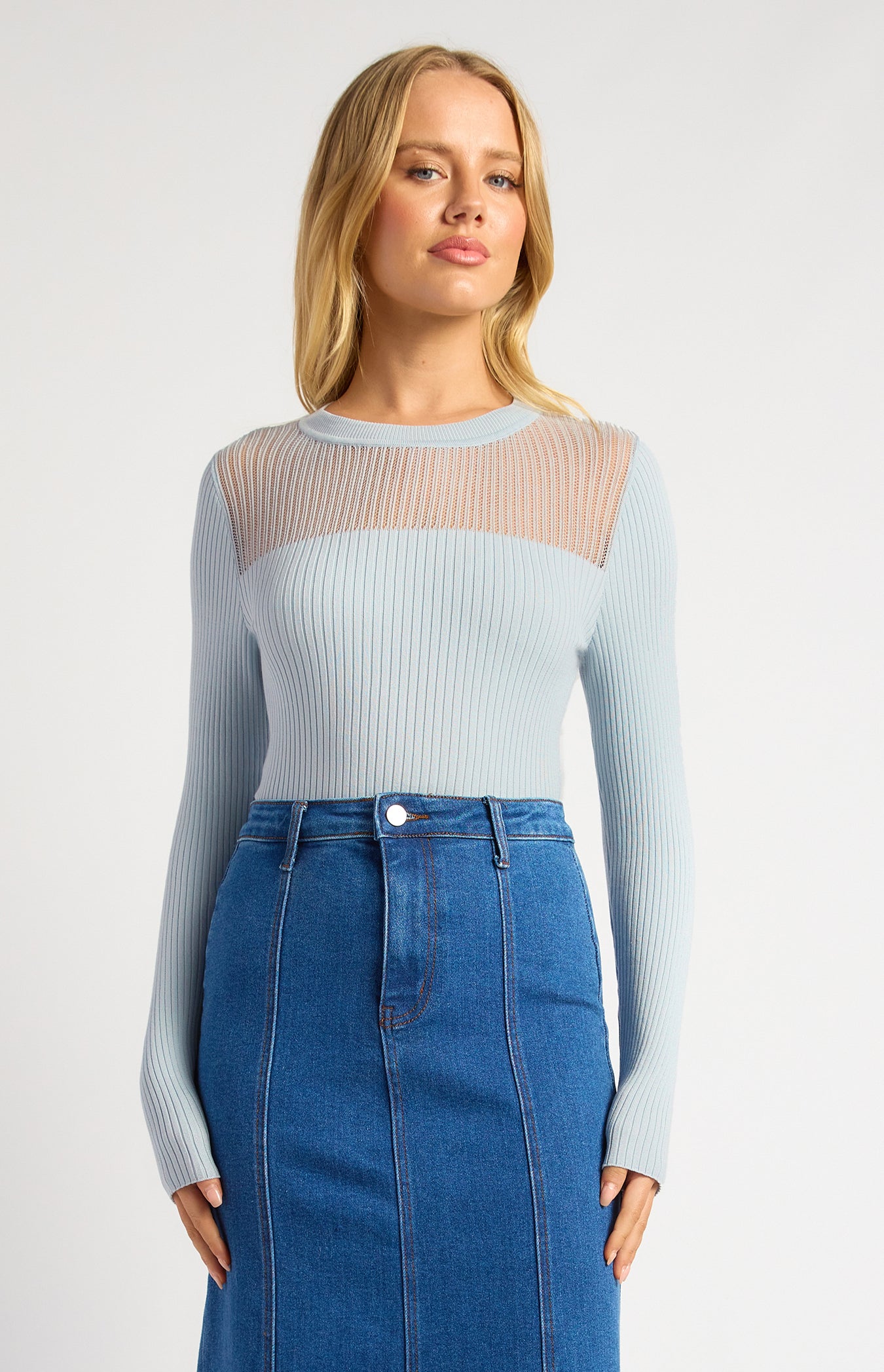 Chanel Sheer Textured Neckline Long Sleeve Knit Top
