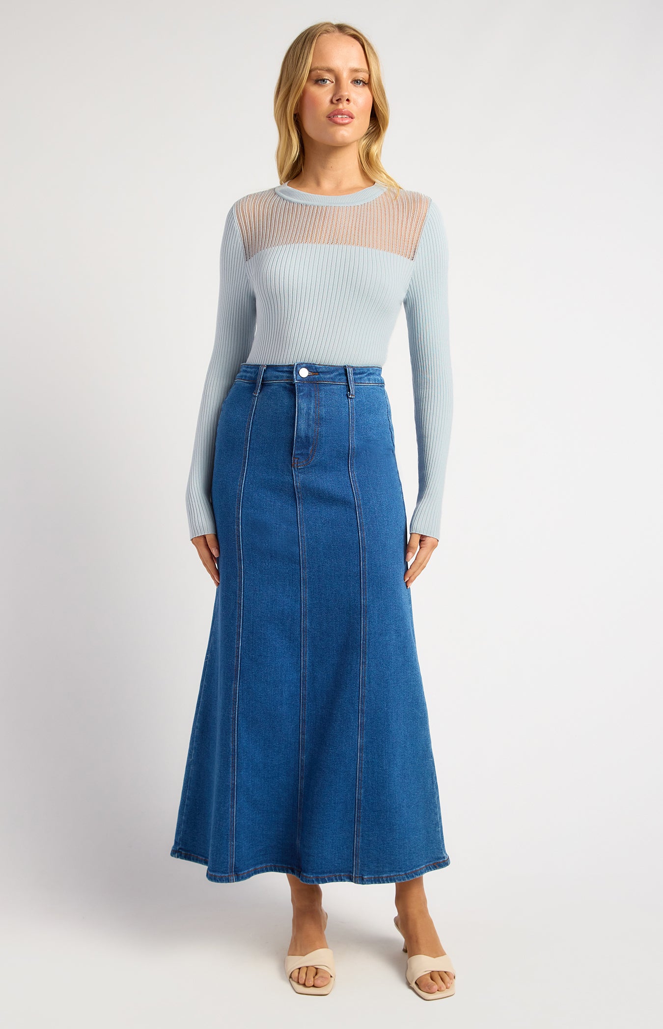 Chanel Sheer Textured Neckline Long Sleeve Knit Top