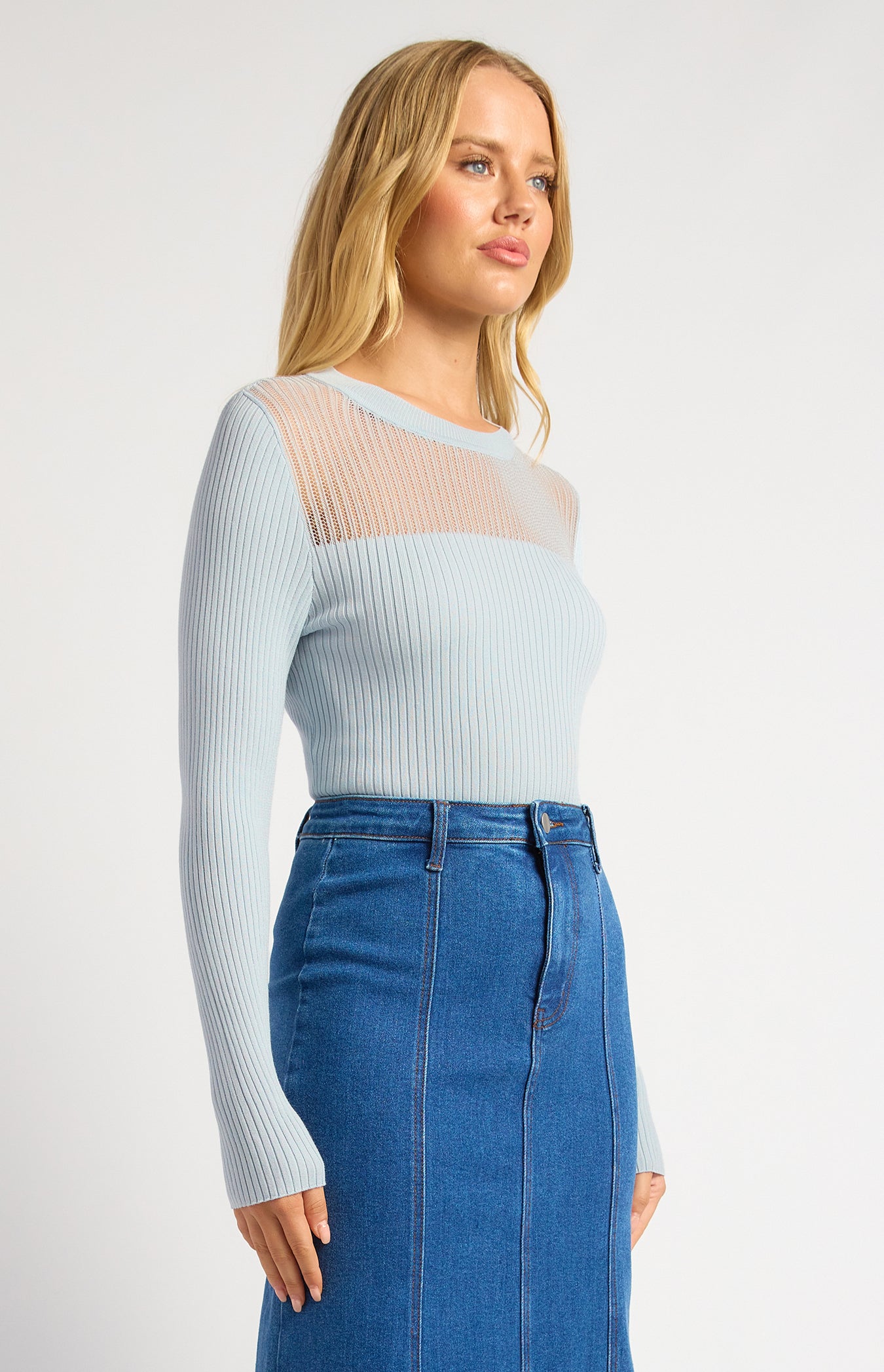 Chanel Sheer Textured Neckline Long Sleeve Knit Top