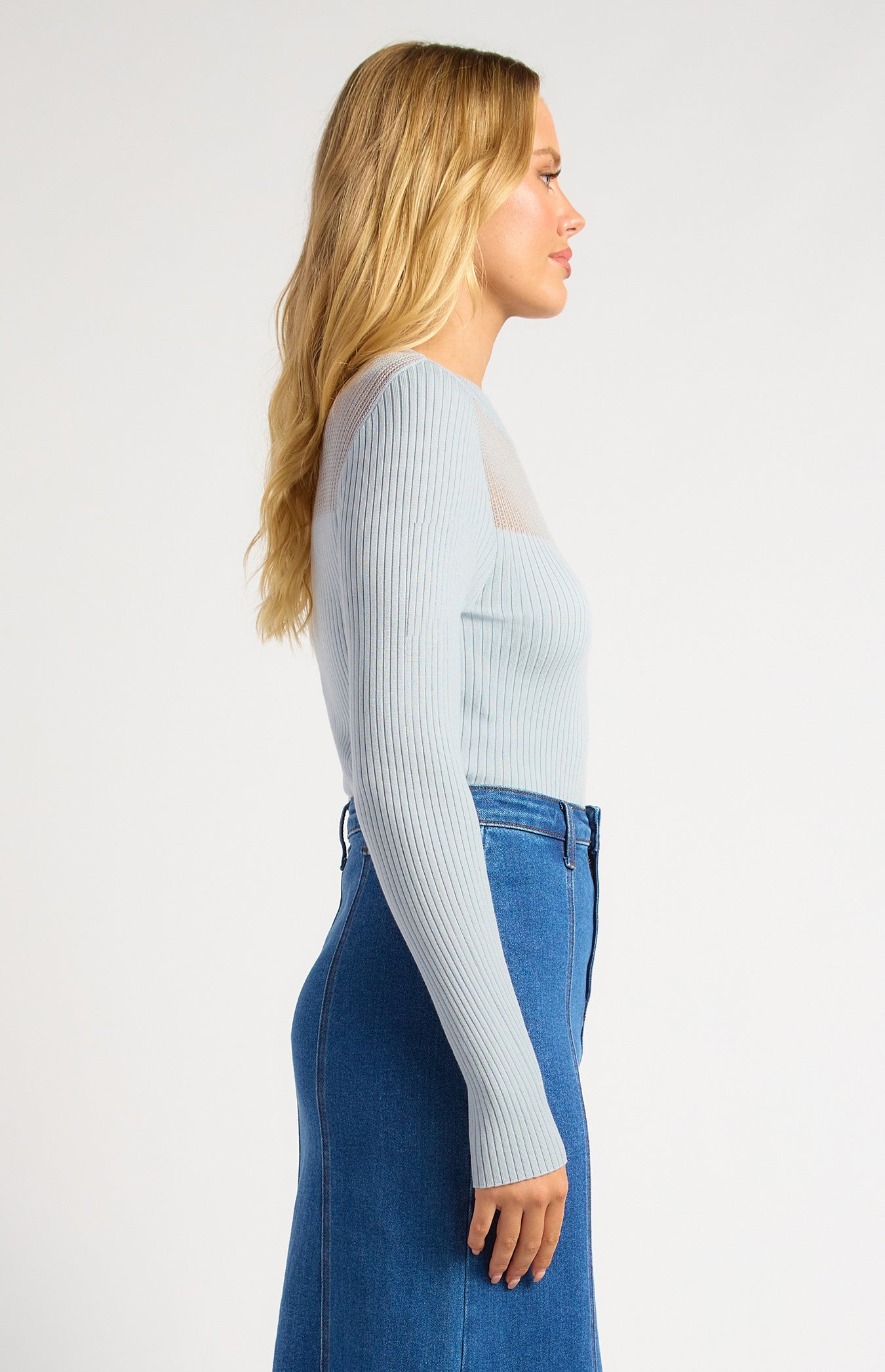 Chanel Sheer Textured Neckline Long Sleeve Knit Top