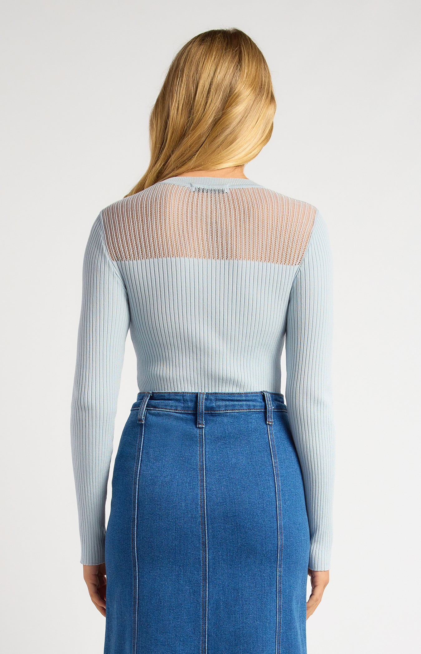 Chanel Sheer Textured Neckline Long Sleeve Knit Top