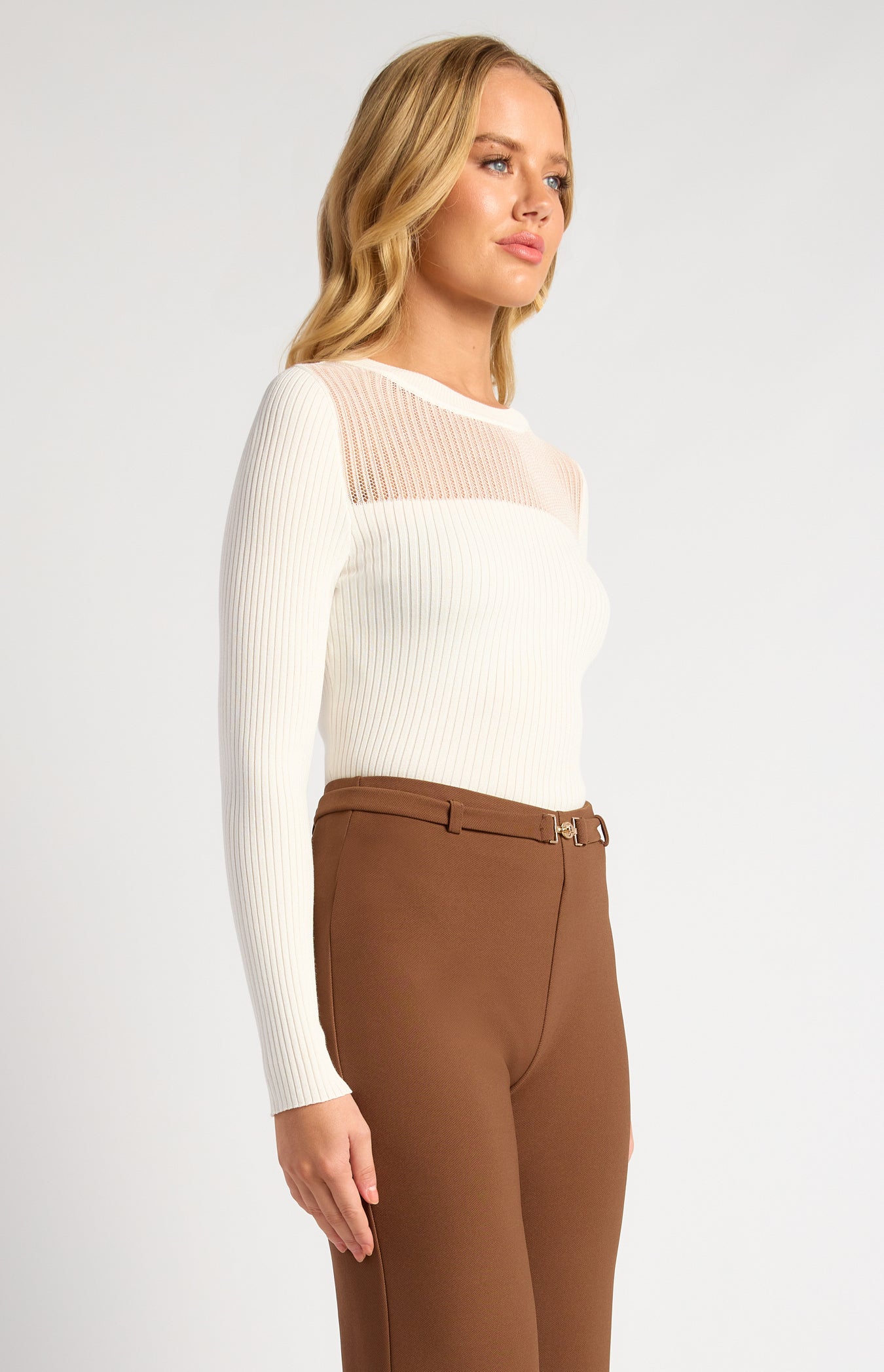 Chanel Sheer Textured Neckline Long Sleeve Knit Top