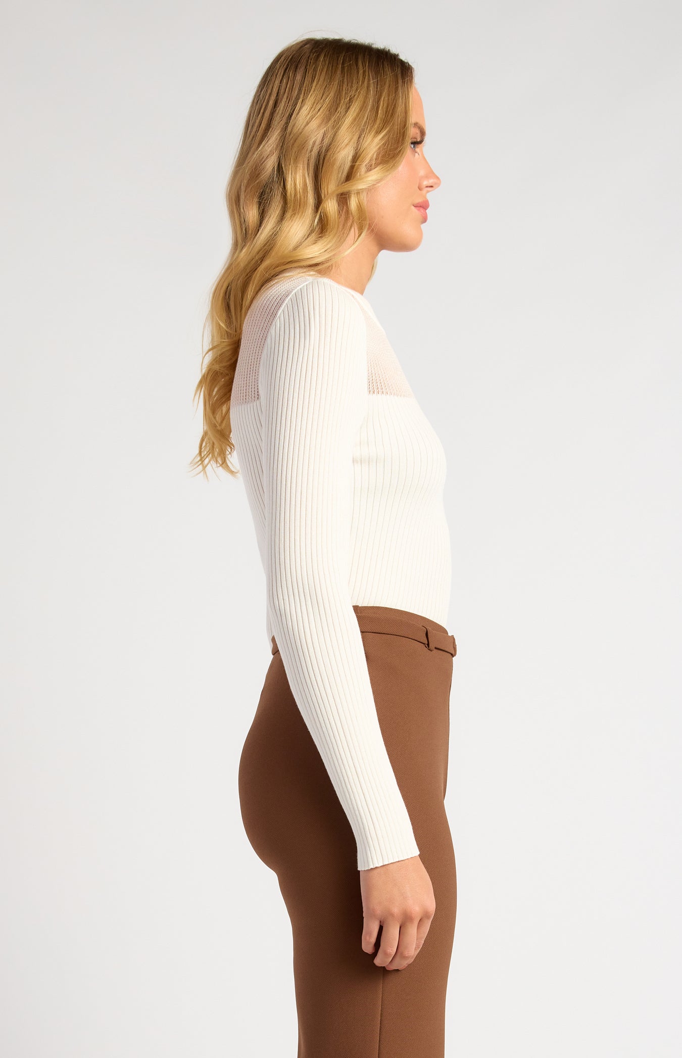 Chanel Sheer Textured Neckline Long Sleeve Knit Top
