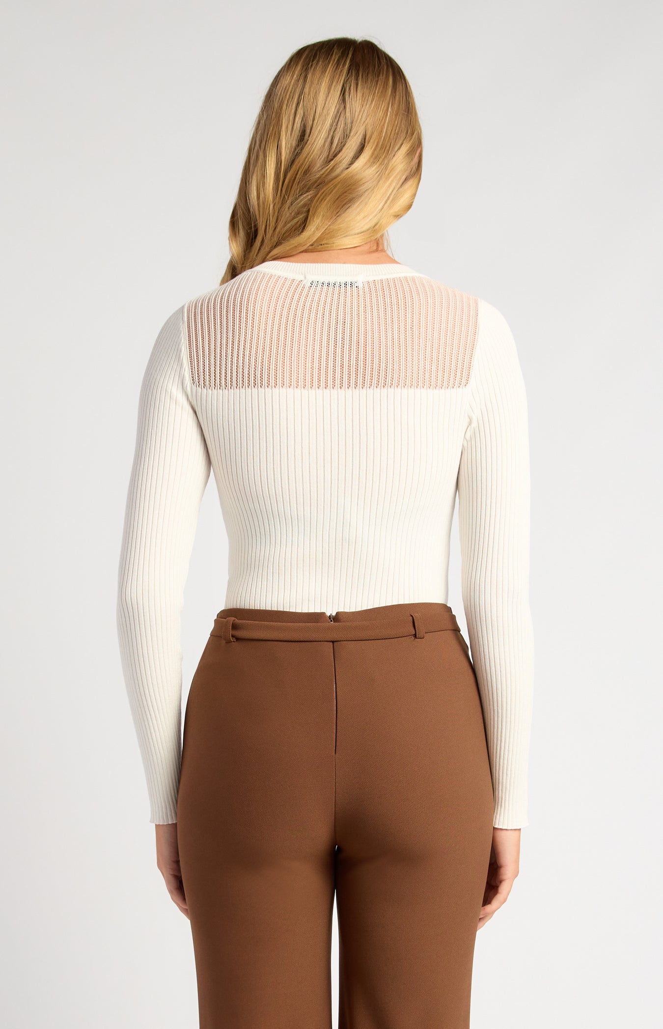 Chanel Sheer Textured Neckline Long Sleeve Knit Top