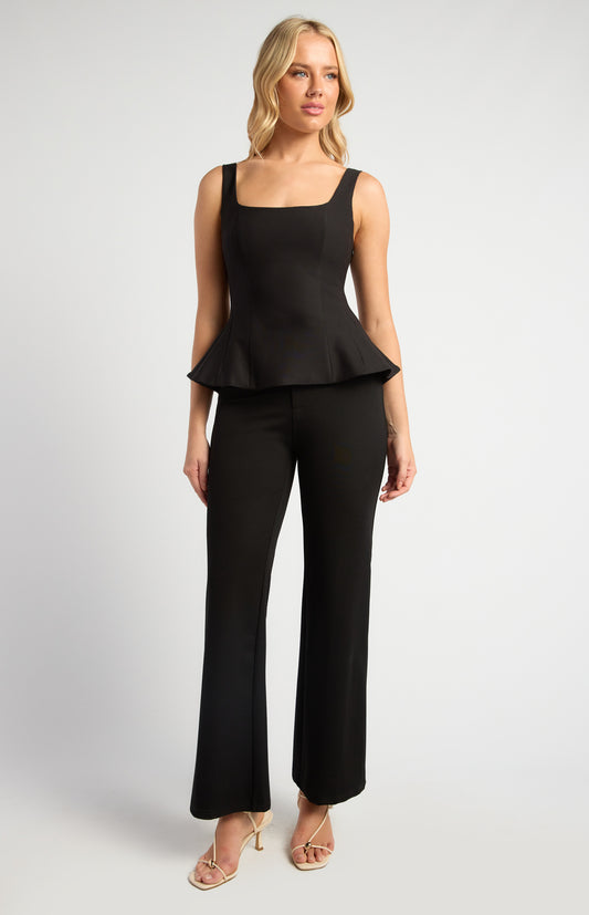 Lola Boot Cut Jersey Pants With Double Button Waist Detail