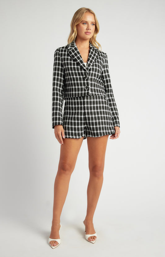Winnie Tinsel Checkered Cropped Blazer & Shorts Set