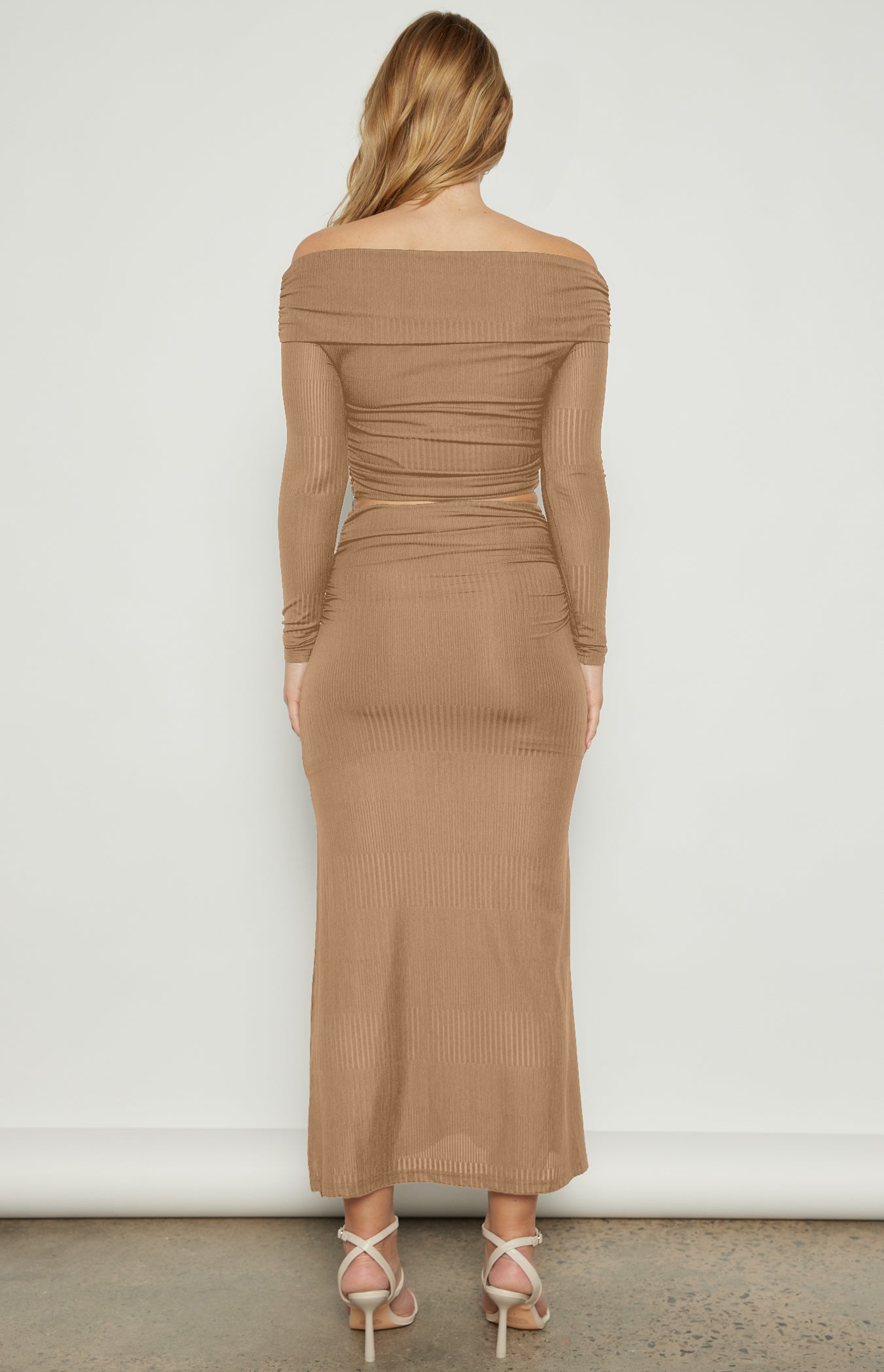 Camille Textured Mesh Set with Off Shoulder Top and Skirt