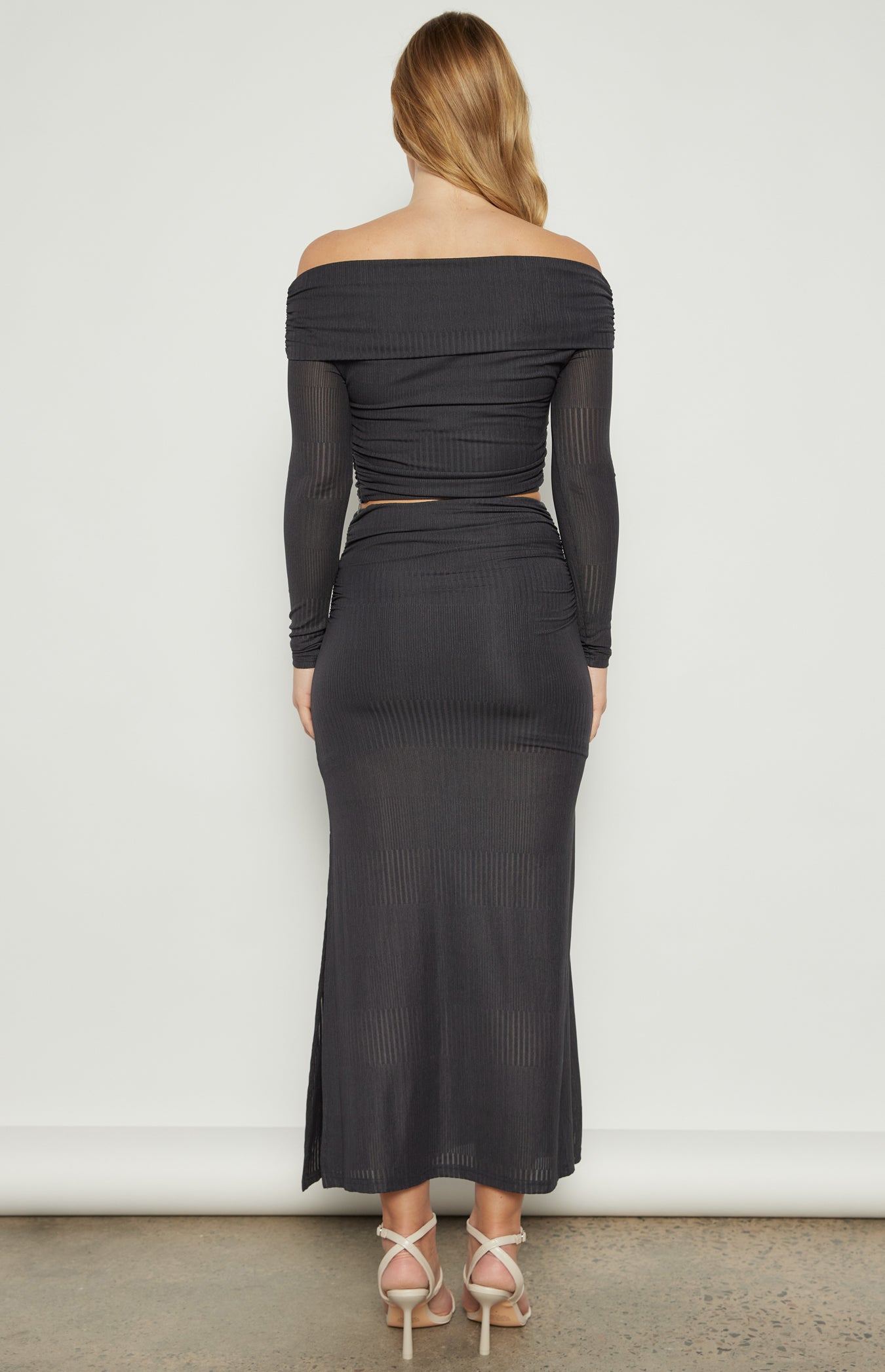 Camille Textured Mesh Set with Off Shoulder Top and Skirt