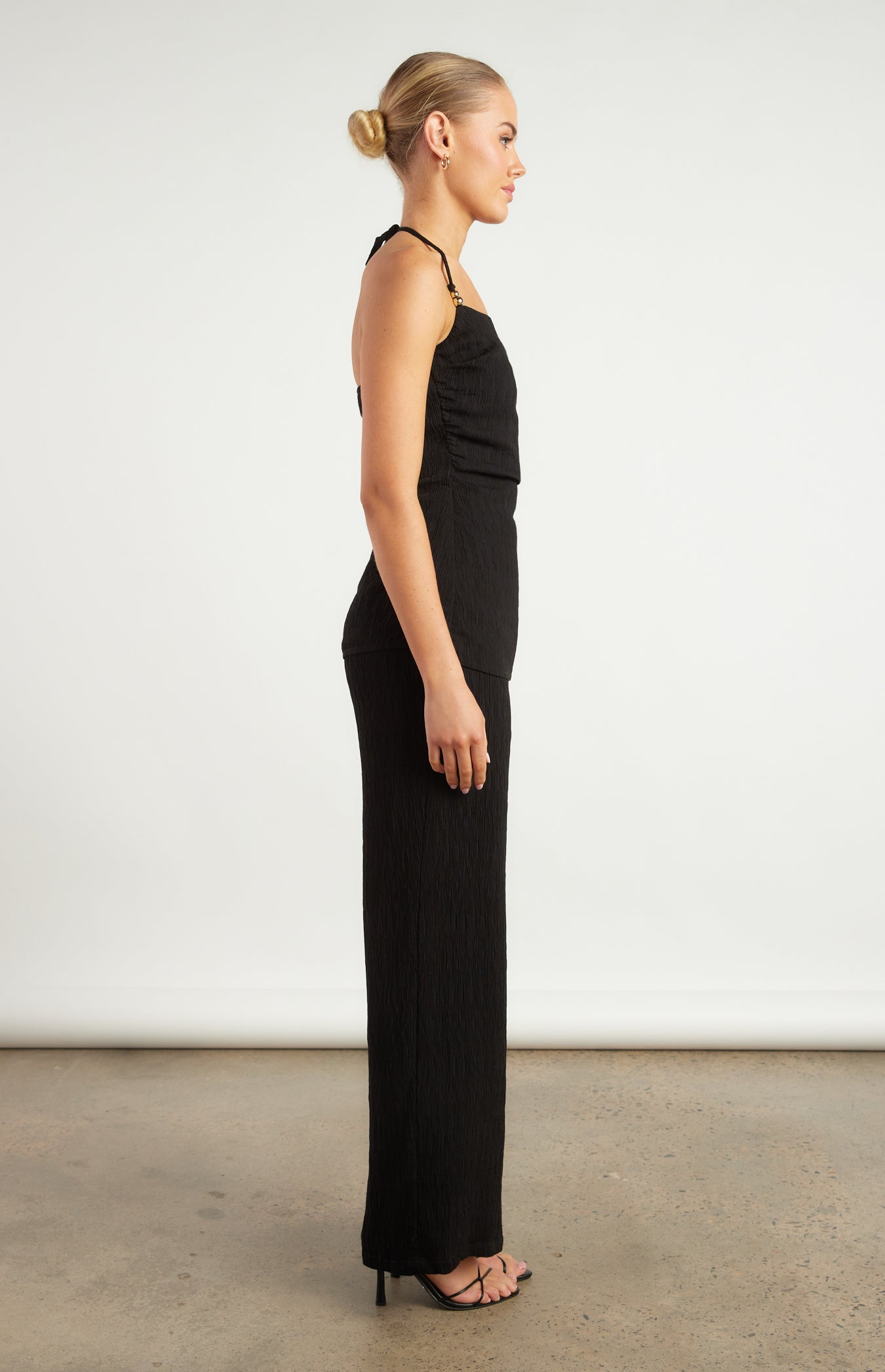 Anne Gold Beaded Detail Textured Set with Halter Top & Pants