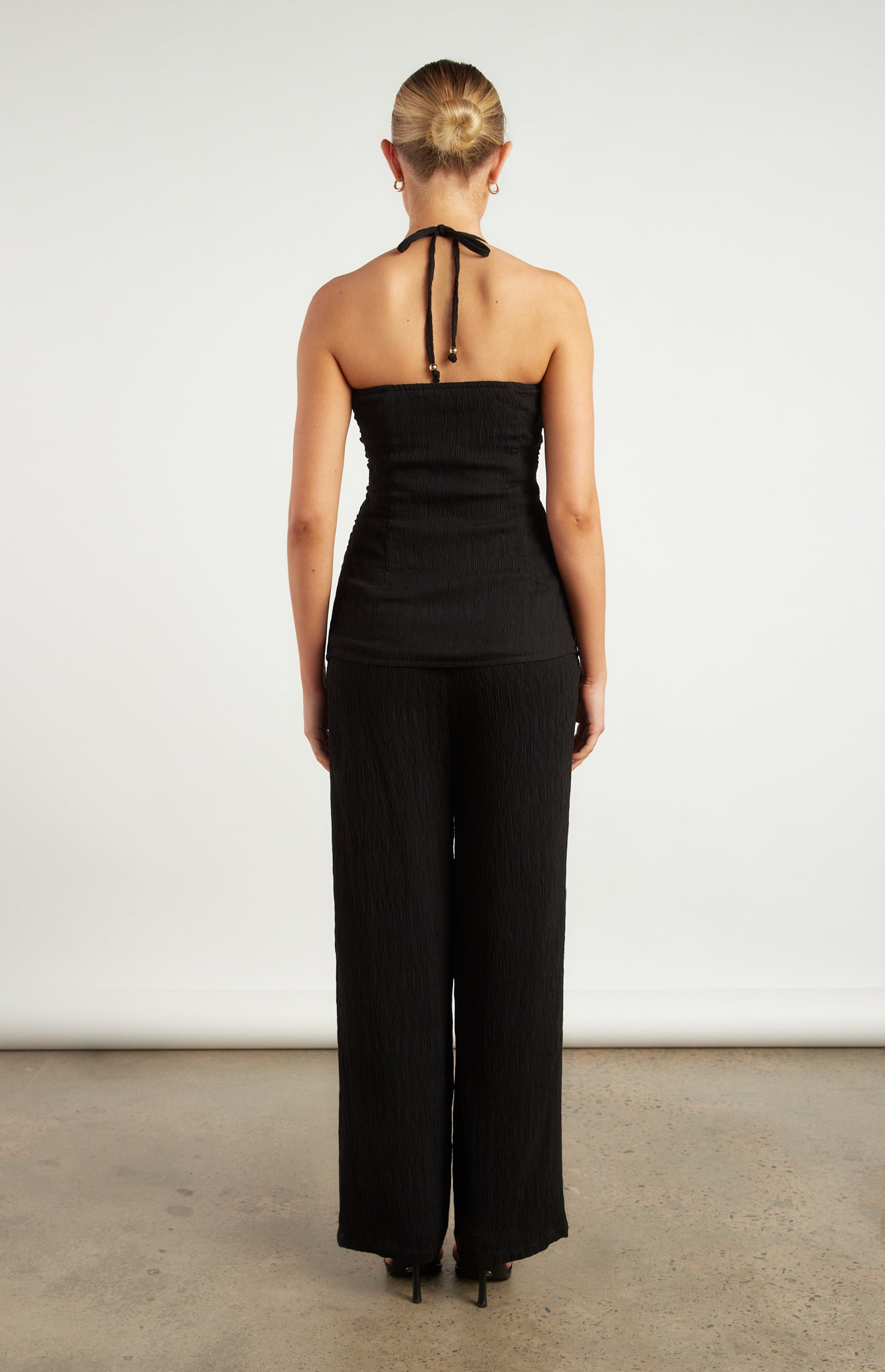 Anne Gold Beaded Detail Textured Set with Halter Top & Pants